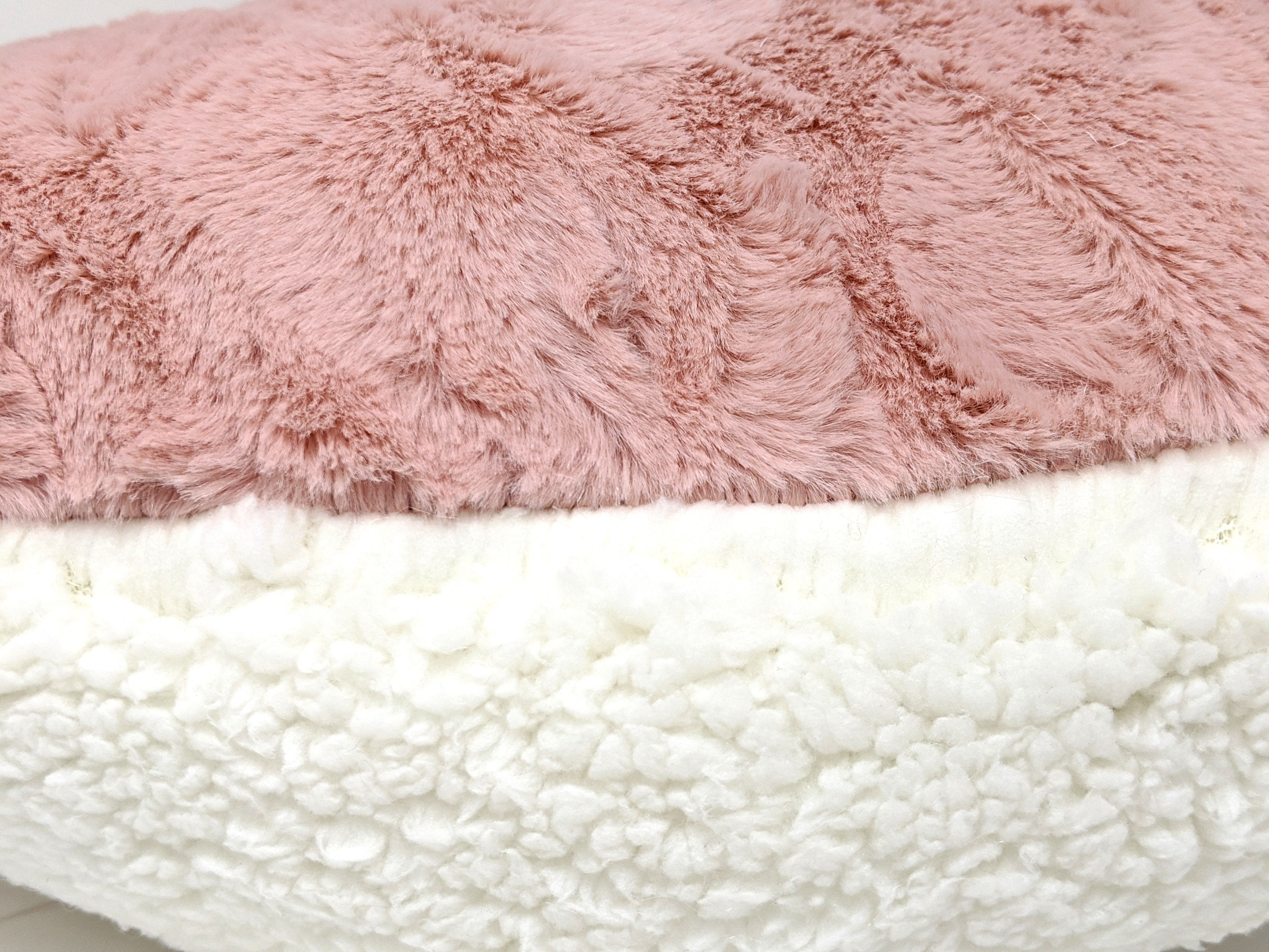 Tache Faux Fur Pink White Heart Shape Throw Pillow (#7)-4