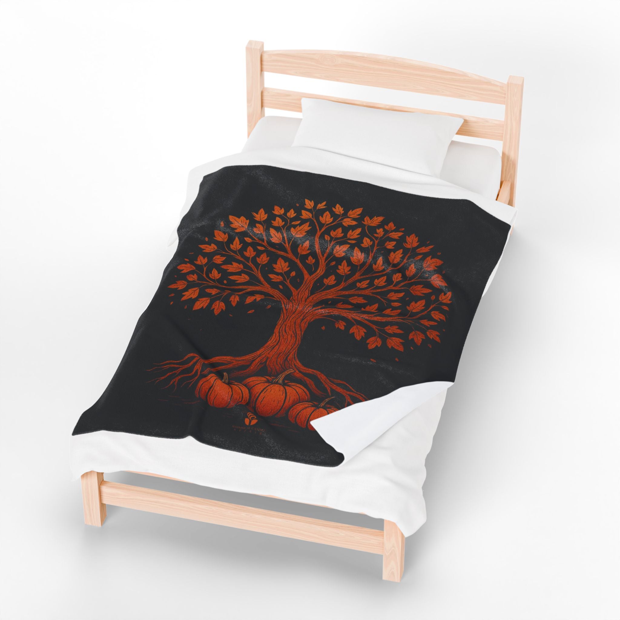 Plush Blanket - Autumn Maple Tree and Pumpkins Design