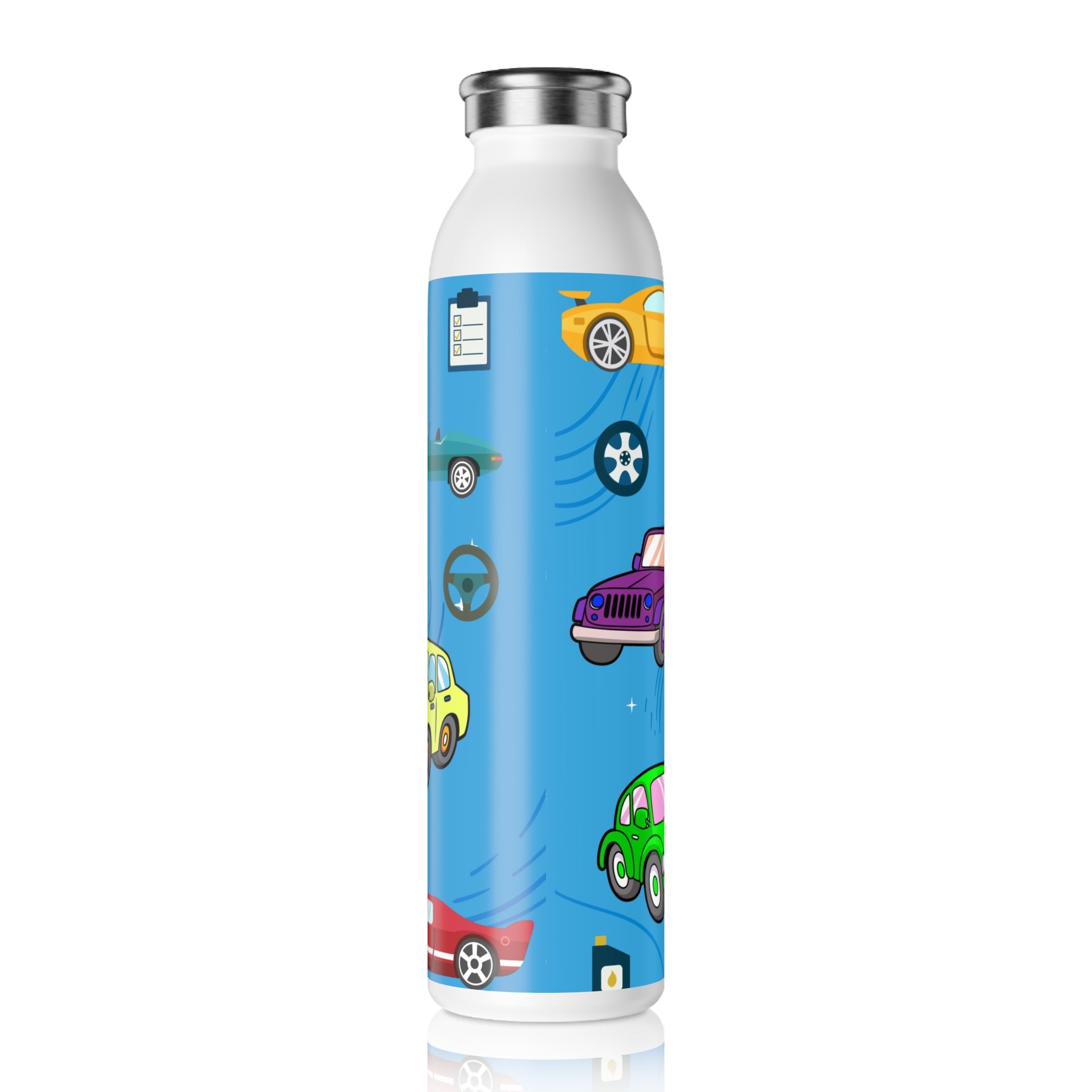 Fuel Up! Car-Themed Stainless Steel Sport Water Bottle - Slim Water Bottle