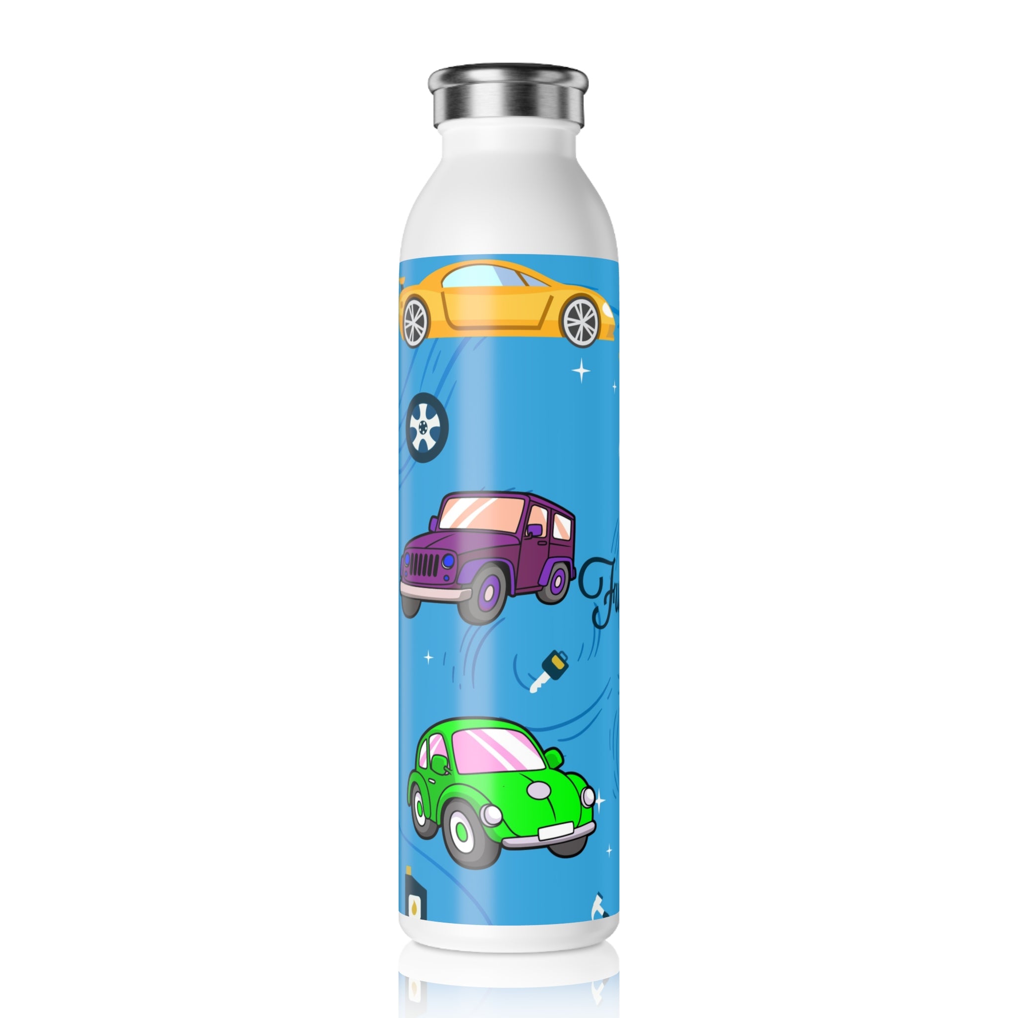 Fuel Up! Car-Themed Stainless Steel Sport Water Bottle - Slim Water Bottle
