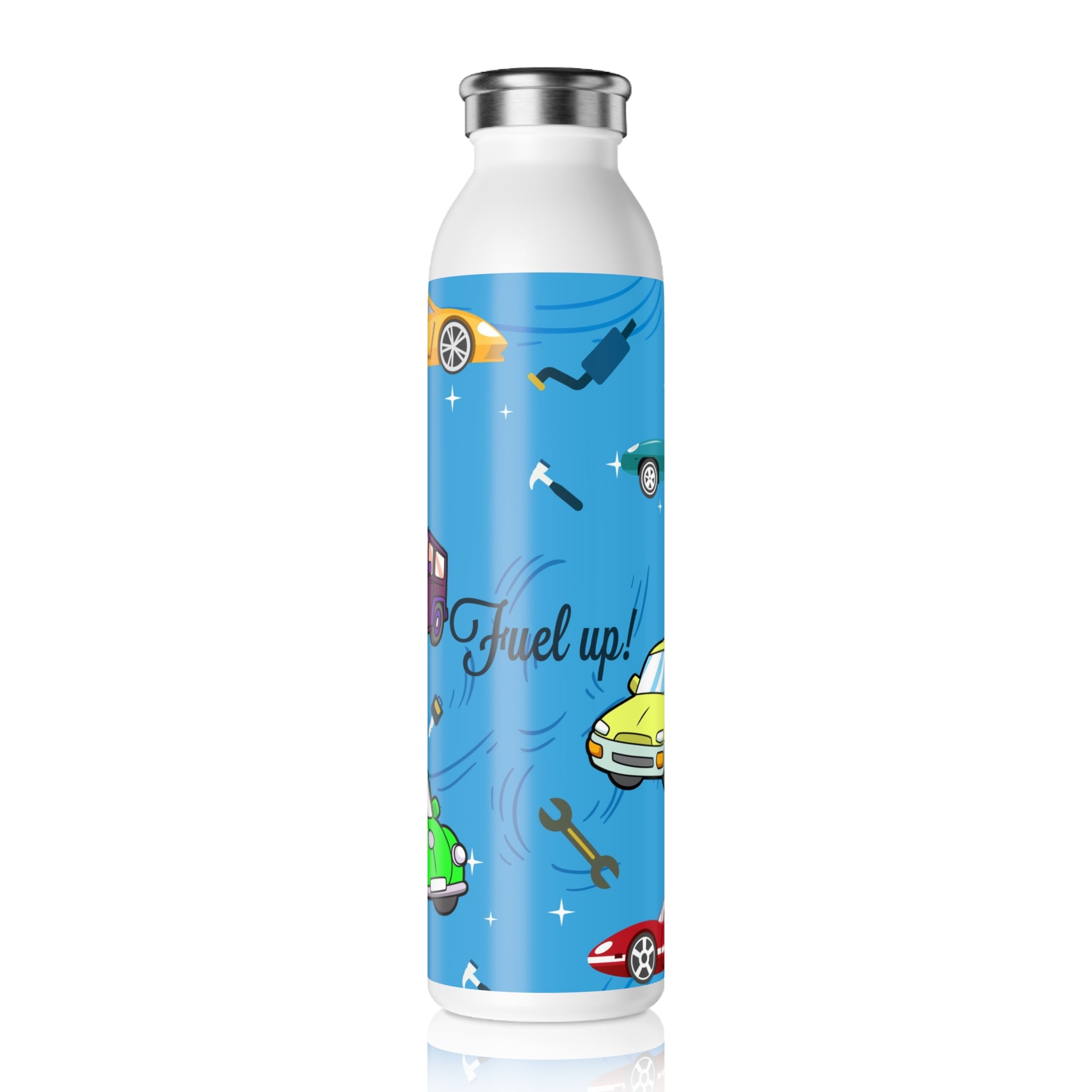 Fuel Up! Car-Themed Stainless Steel Sport Water Bottle - Slim Water Bottle