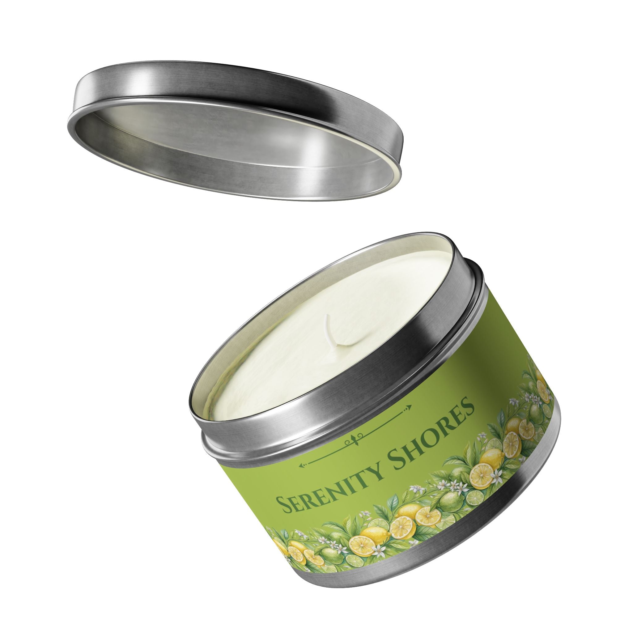 Serenity Shores Scented Tin Candles - Fresh Citrus Aroma for Relaxation