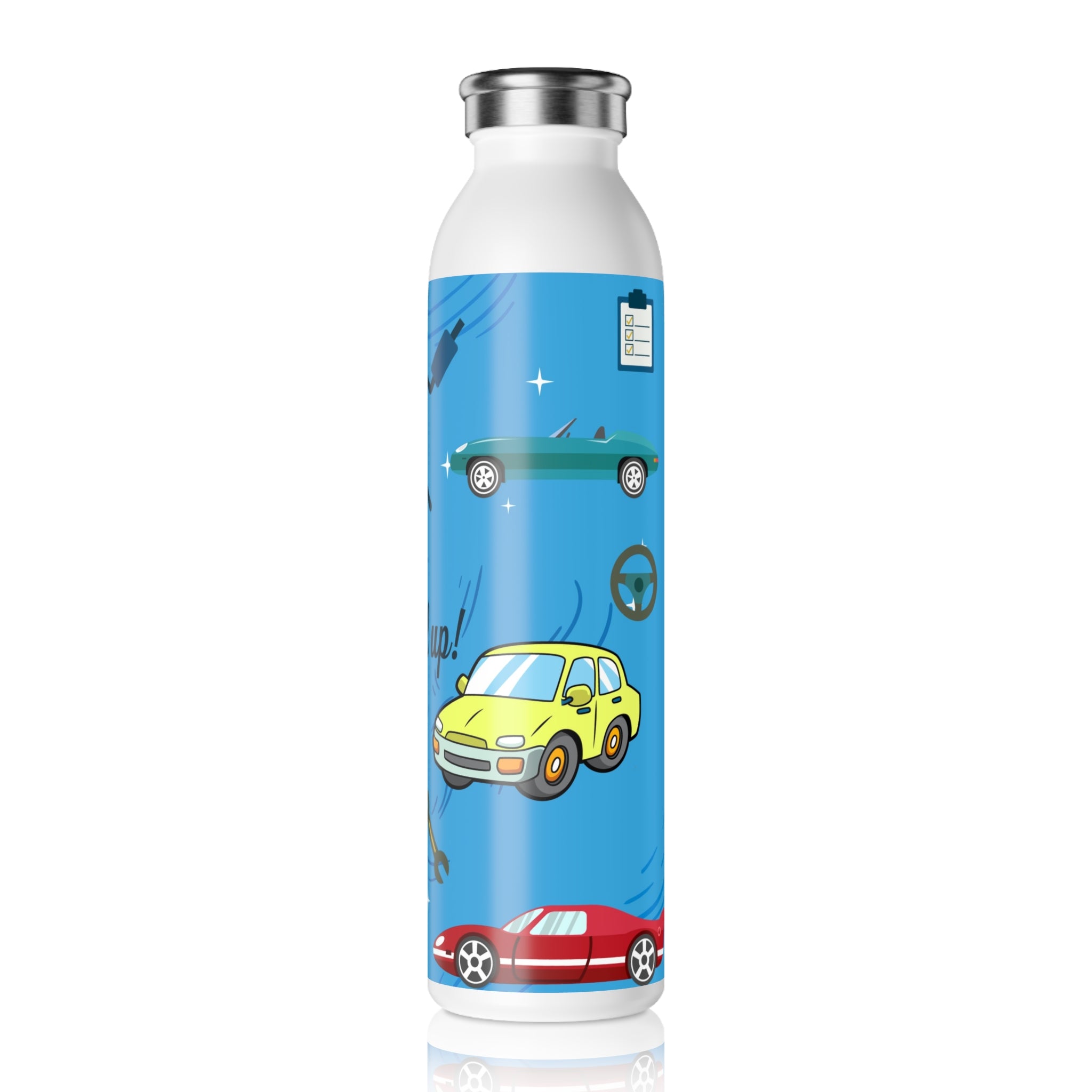 Fuel Up! Car-Themed Stainless Steel Sport Water Bottle - Slim Water Bottle