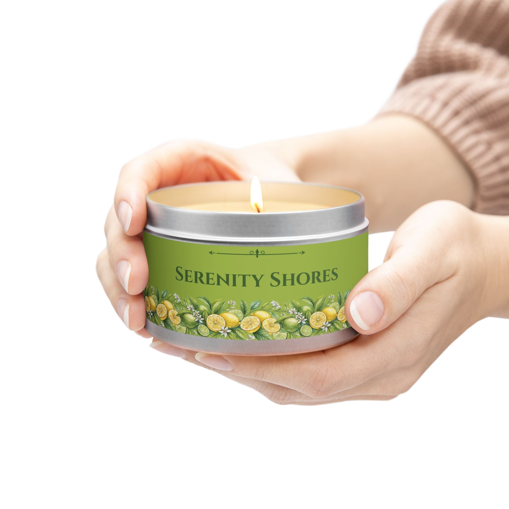 Serenity Shores Scented Tin Candles - Fresh Citrus Aroma for Relaxation