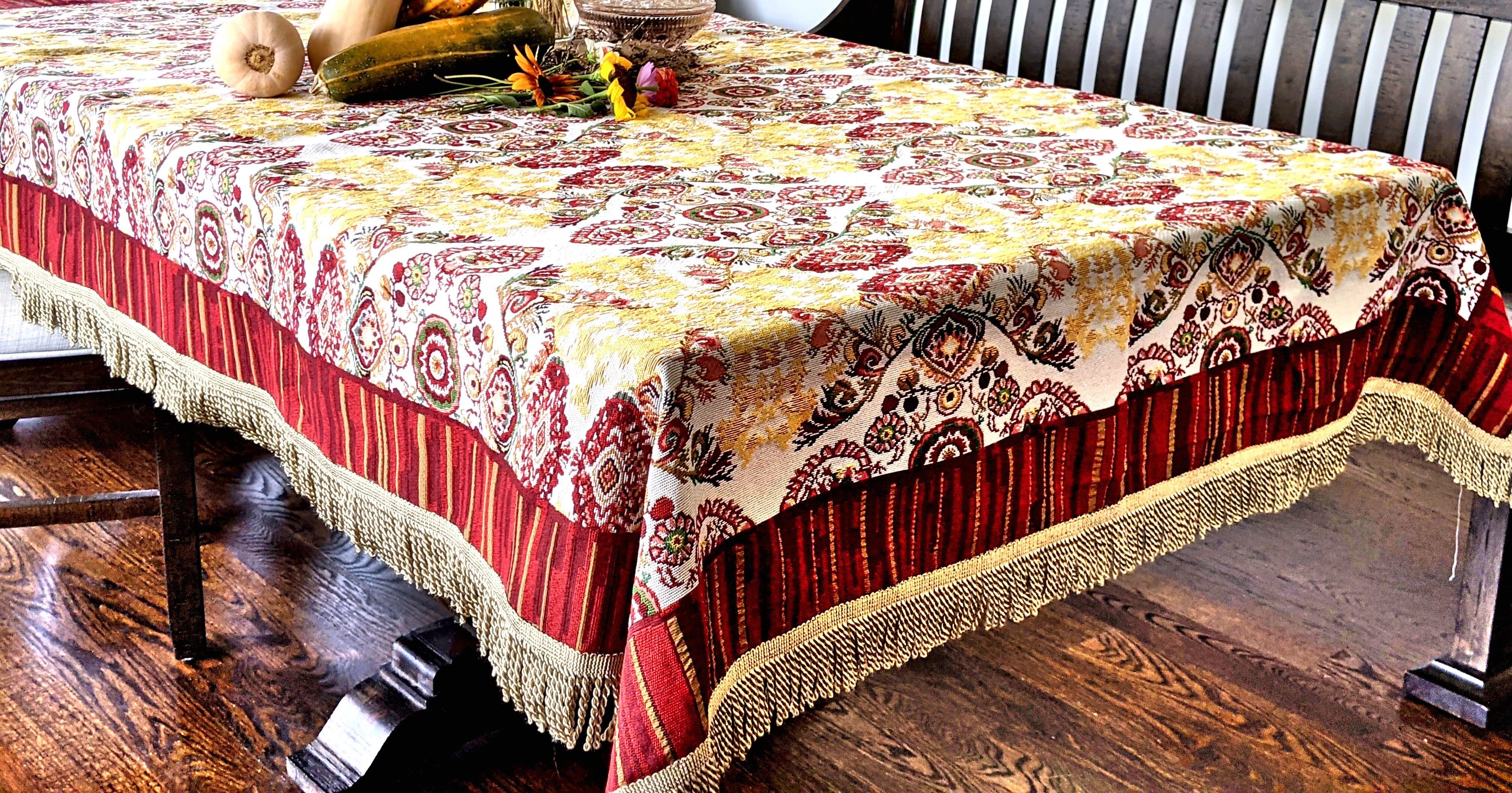 Tache Elegant Burgundy Ornate Paisley Woven Tapestry Tablecloth (18194)-1