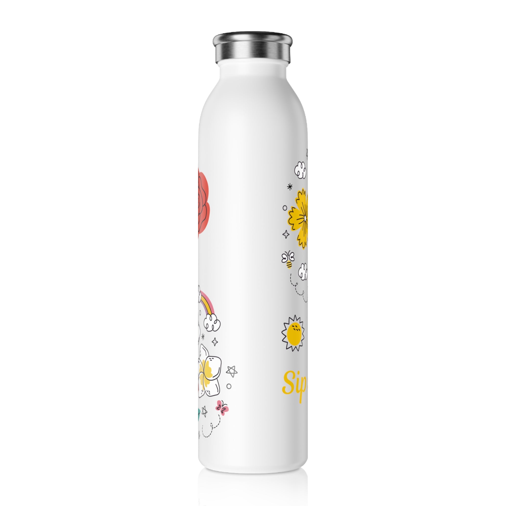 Colorful Floral Slim Water Bottle - Stay Hydrated & Sip Smart!