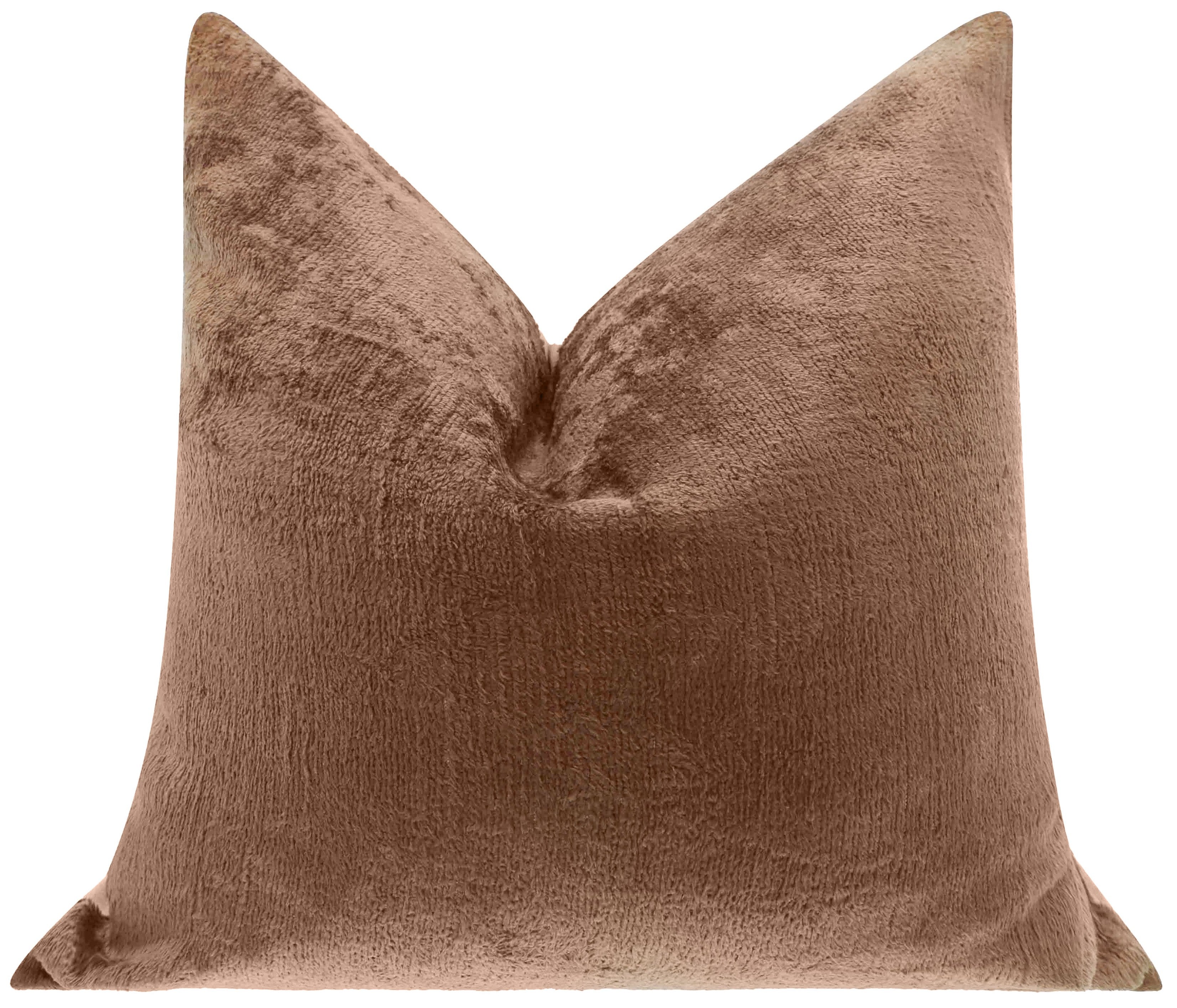 Handmade Solid Brown Silk Velvet Throw Pillow - 20x20, Luxurious Velvet Design with Down Feather Insert-0