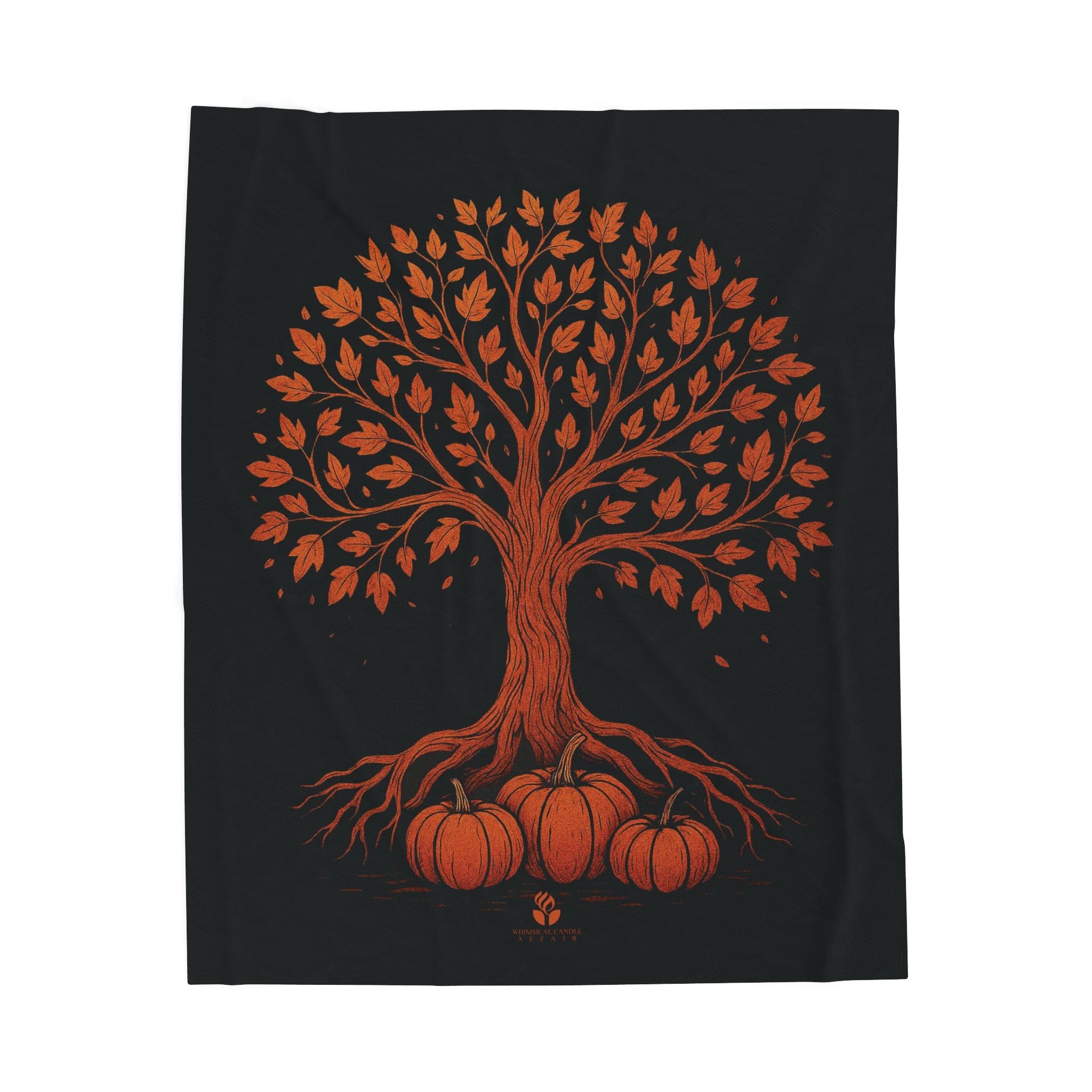 Plush Blanket - Autumn Maple Tree and Pumpkins Design