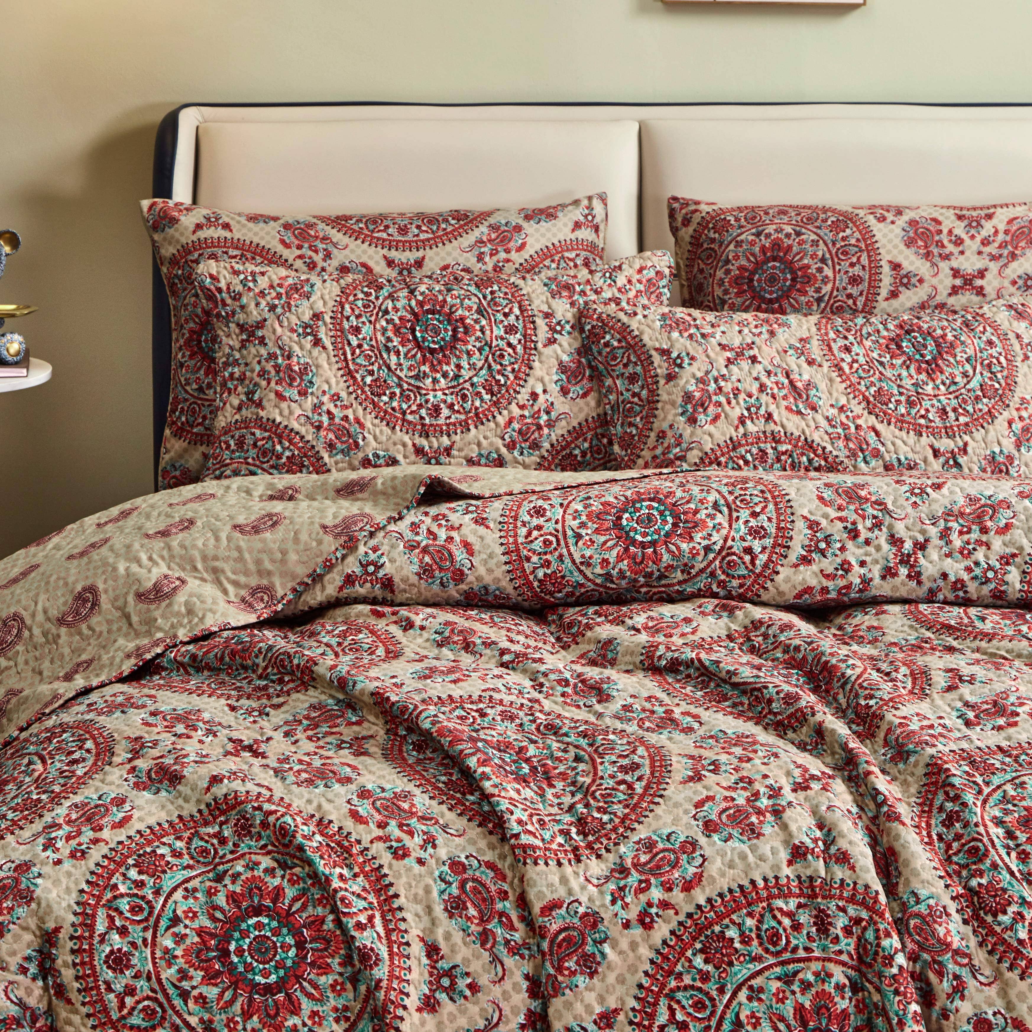 Tache Bohemian Desert Medallion Boteh Paisley Taupe Quilted Pillow Shams (TJ3502)-2