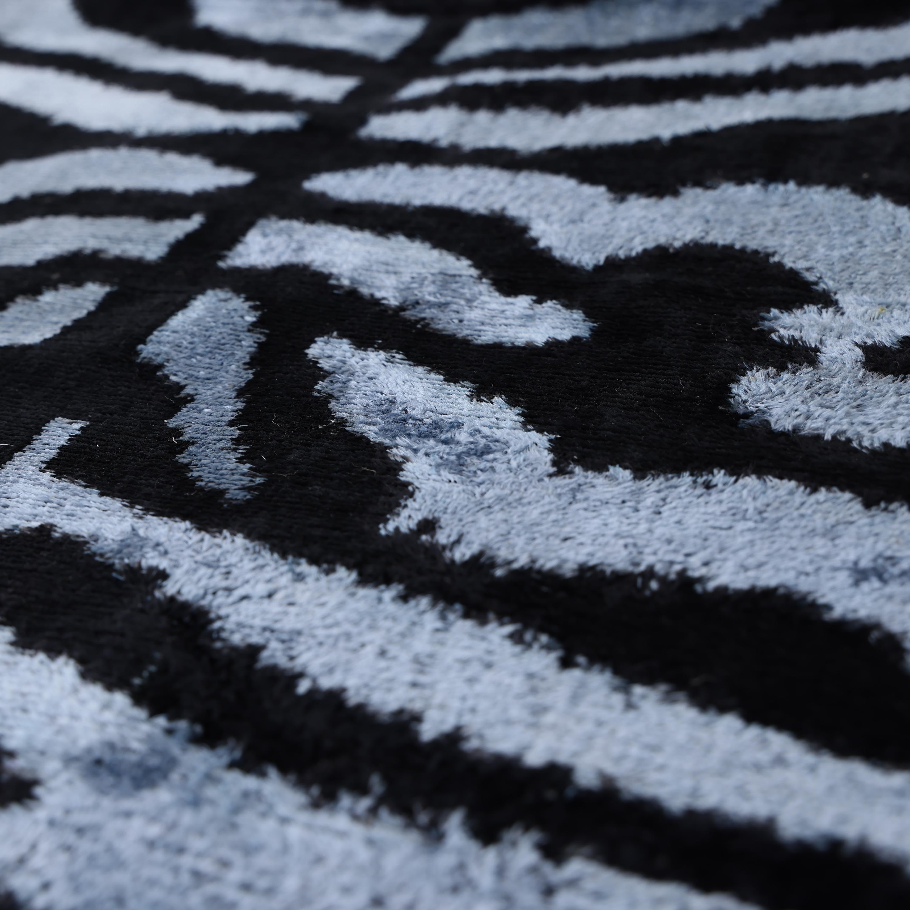 Luxury Blue Black Silk Velvet Throw Pillow 16x16-1