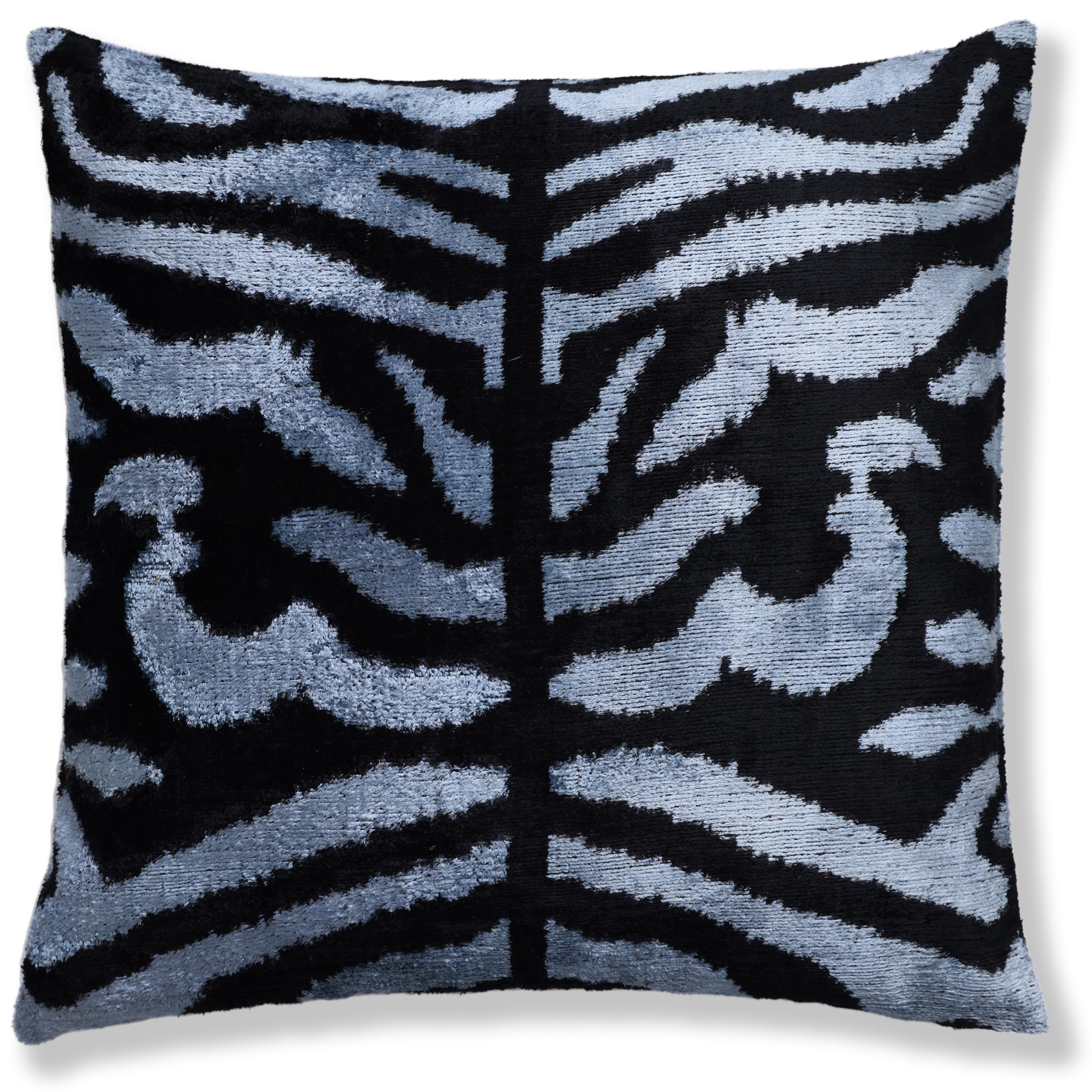 Luxury Blue Black Silk Velvet Throw Pillow 16x16-4