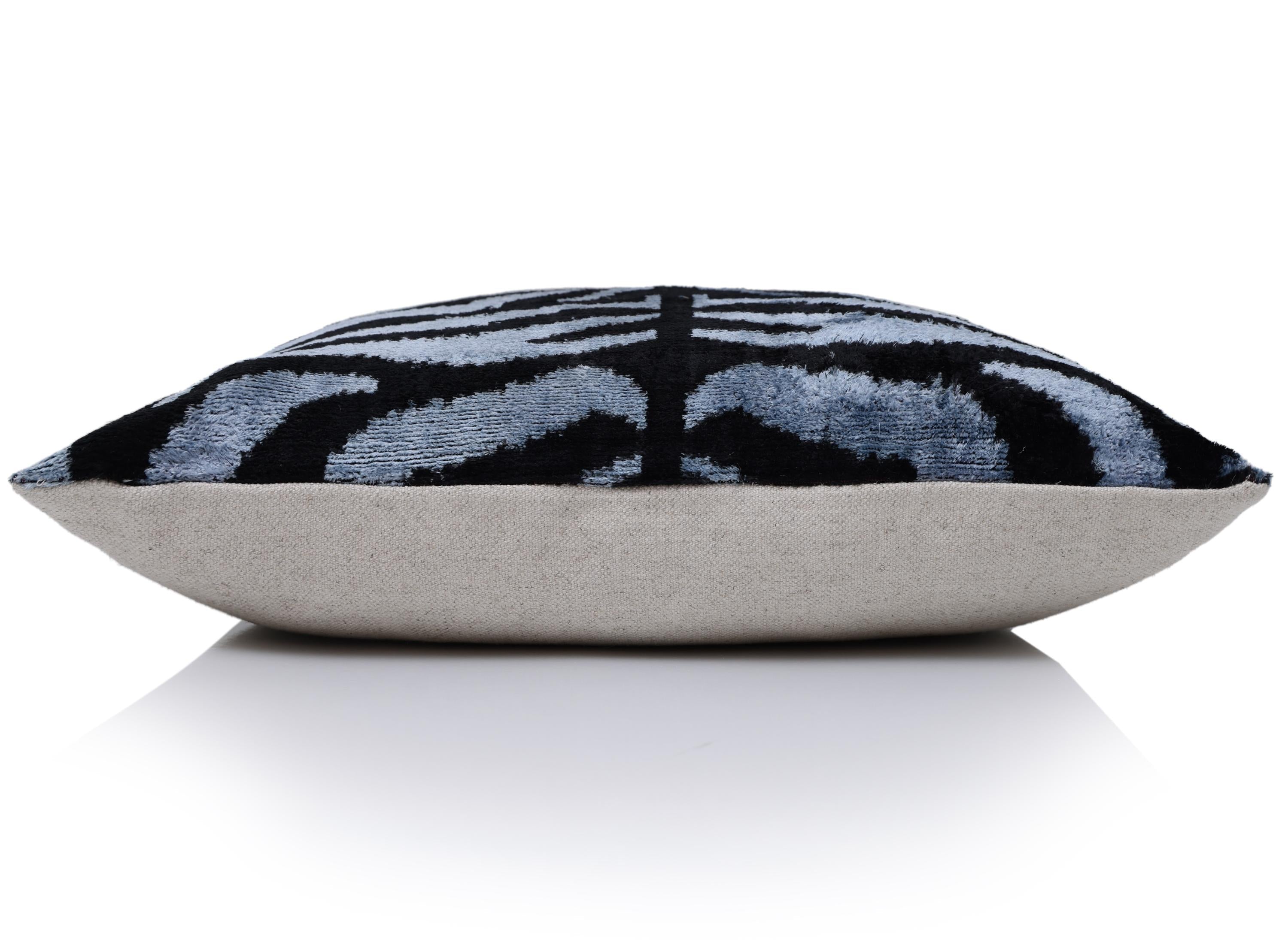 Luxury Blue Black Silk Velvet Throw Pillow 16x16-3