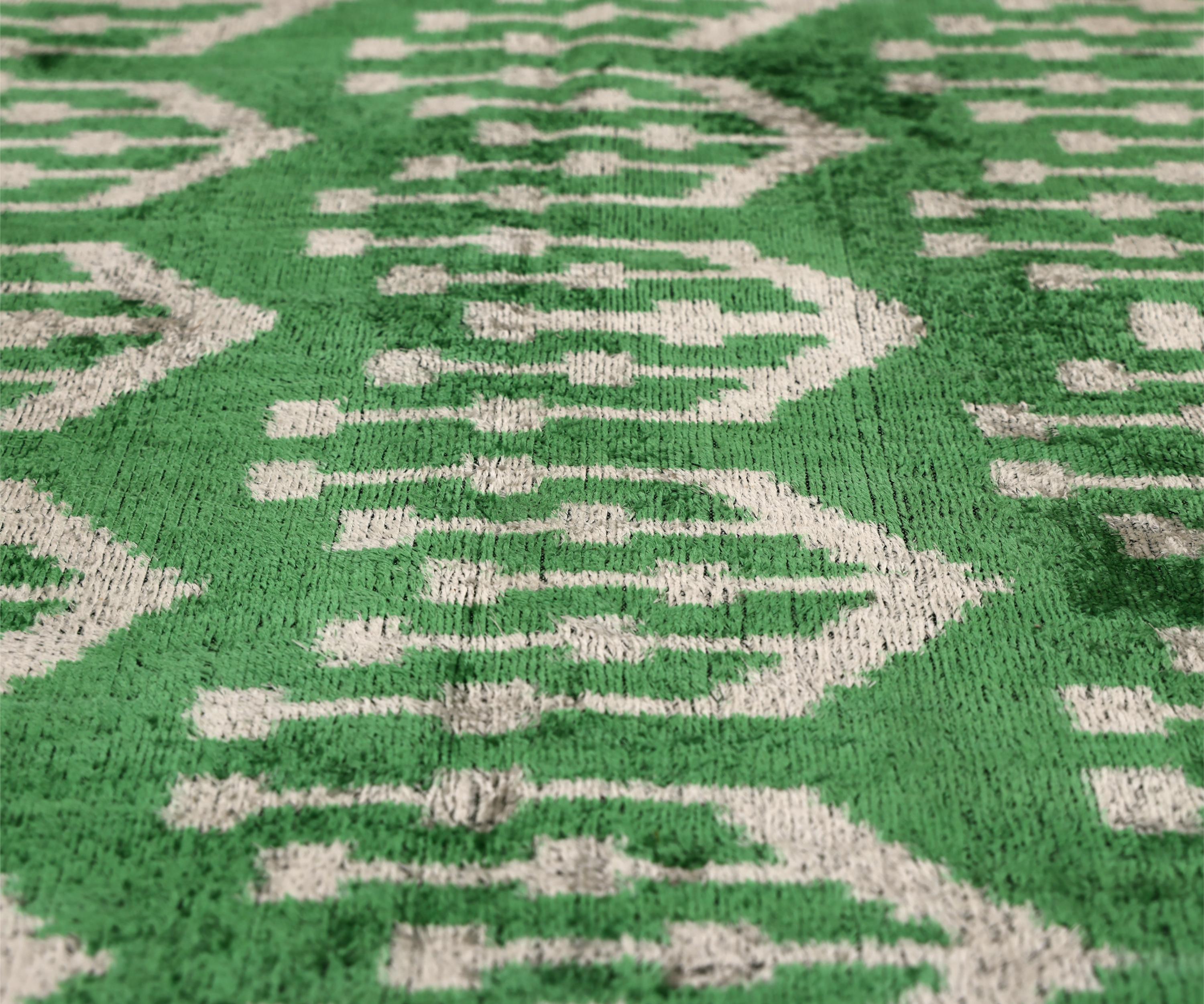 Handwoven Green Ikat Silk Velvet Pillow 20x20 Inch | Luxury Organic Decorative Throw Pillow-2