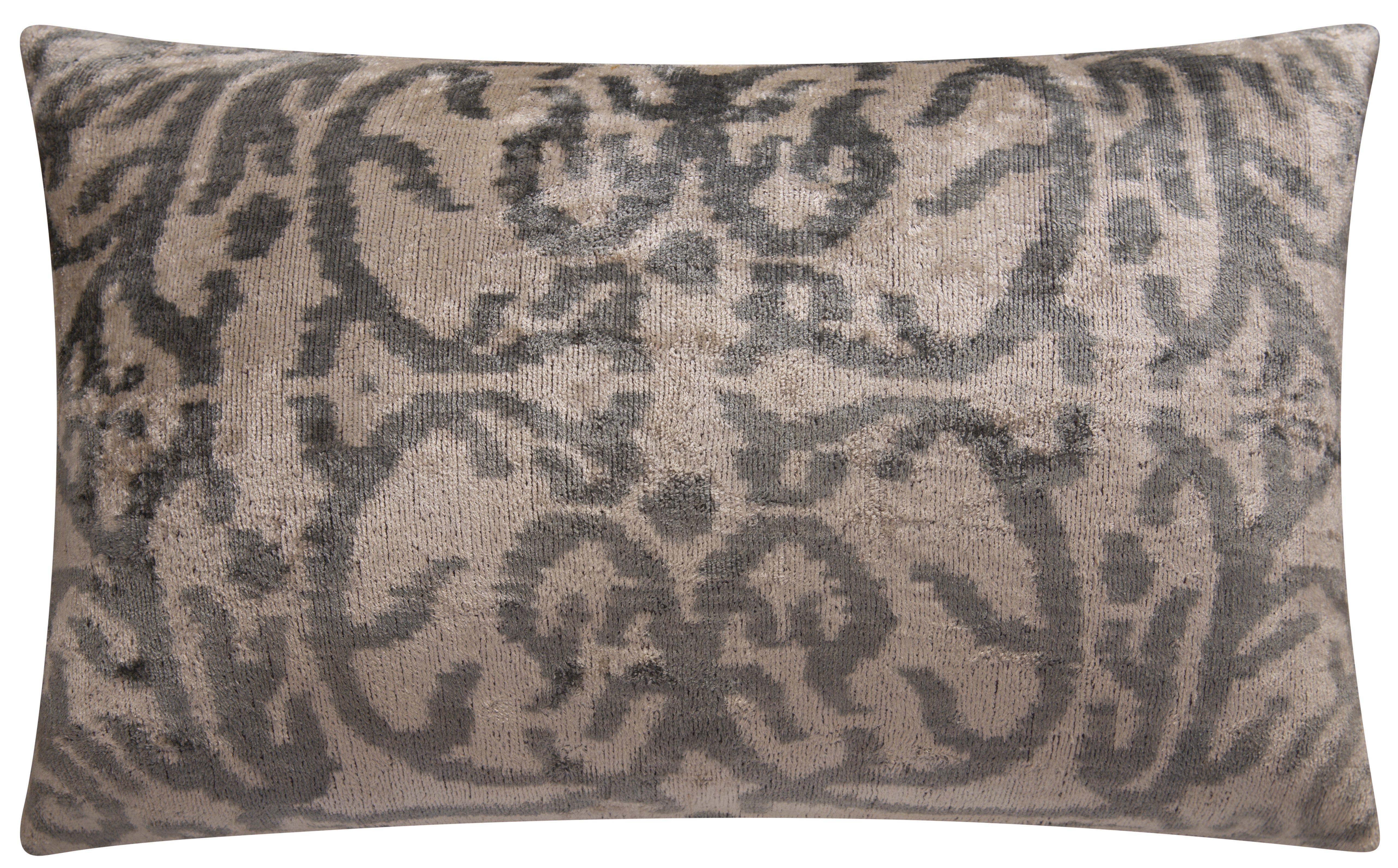 Elegant Handmade Silk Velvet Throw Pillow - 16x24, Taupe and Gray Luxury Cushion with Down Feather Insert-1