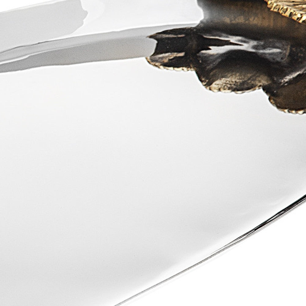 20" Silver And Gold Oval Stainless Steel Handmade Serving Tray With Handles-2