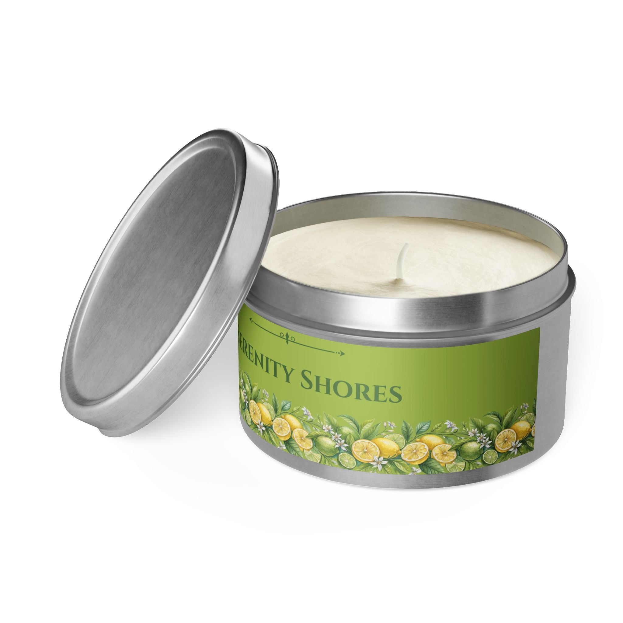 Serenity Shores Scented Tin Candles - Fresh Citrus Aroma for Relaxation
