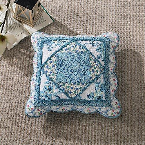 Tache Cotton Patchwork White Blue Floral Scalloped Petal Dance Cushion Covers / Euro Sham (JHW-646)-1