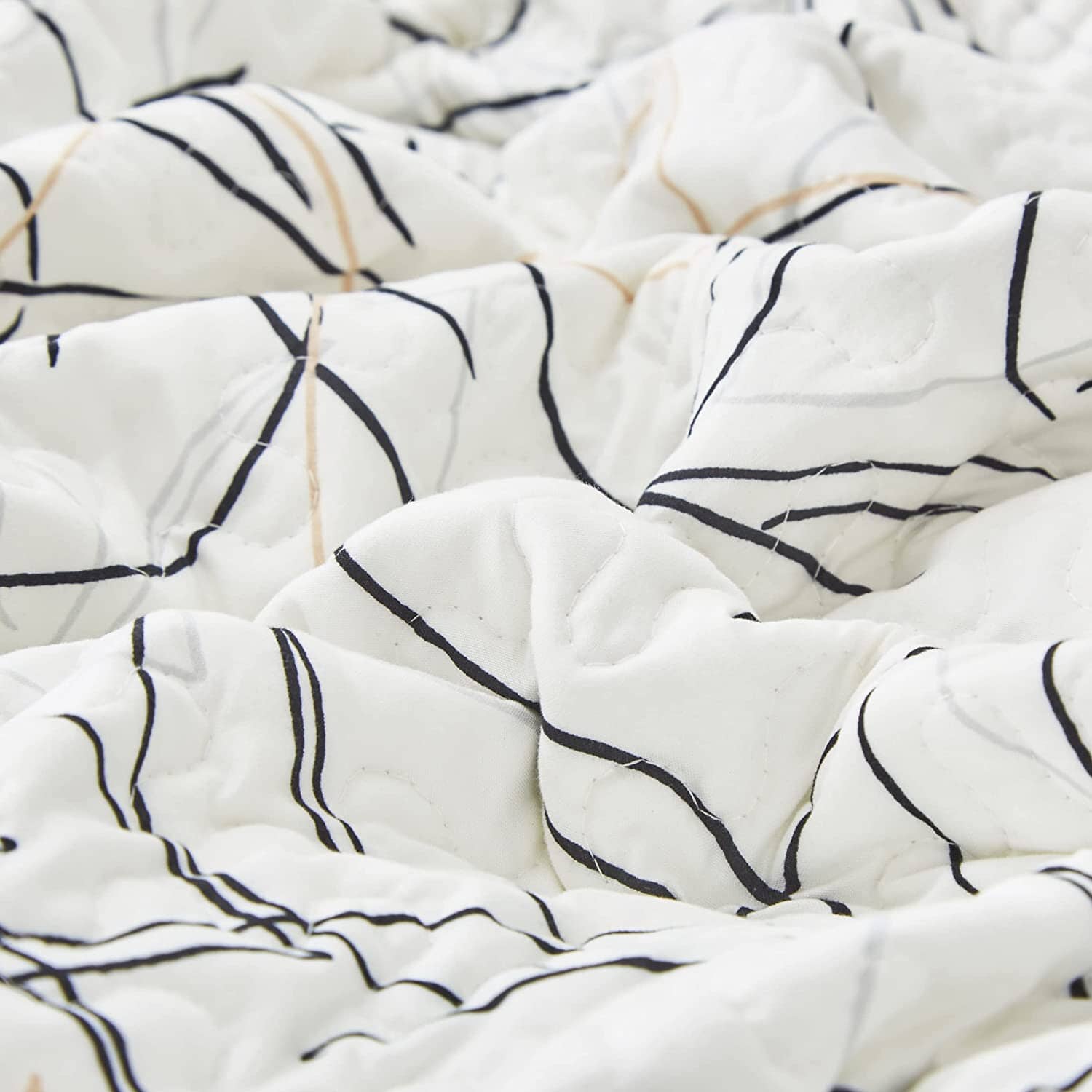Tache Modern Abstract Leaf Line Art Foliage White Grey Black Gold Pillow Shams (TJ3571)-4