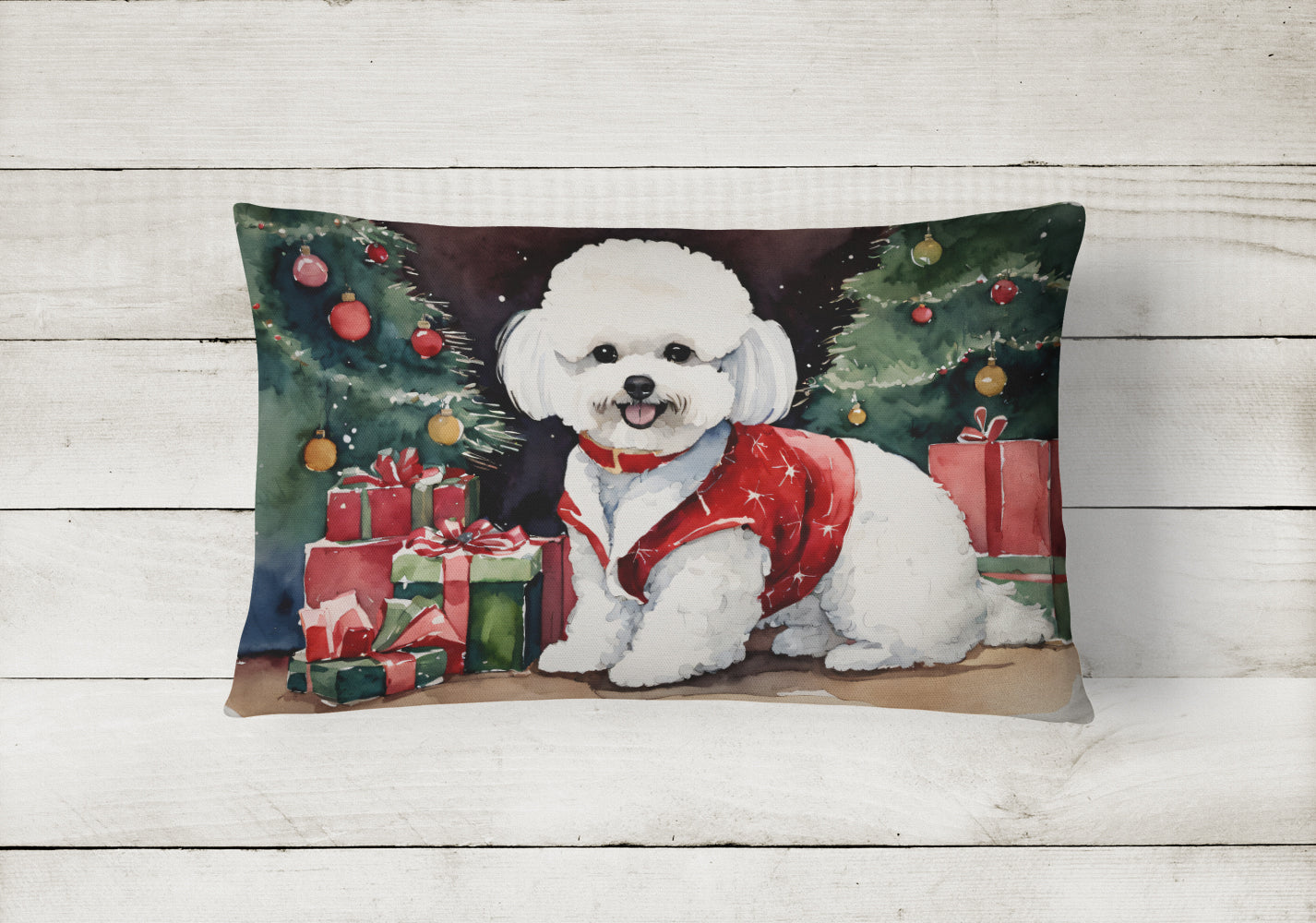 Bichon Frise Christmas Throw Pillow-1