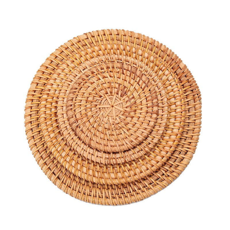 Line Cup Mat Round Natural Rattan,Hand Woven Hot Insulation Placemats Table Padding Kitchen Decoration Accessories-0