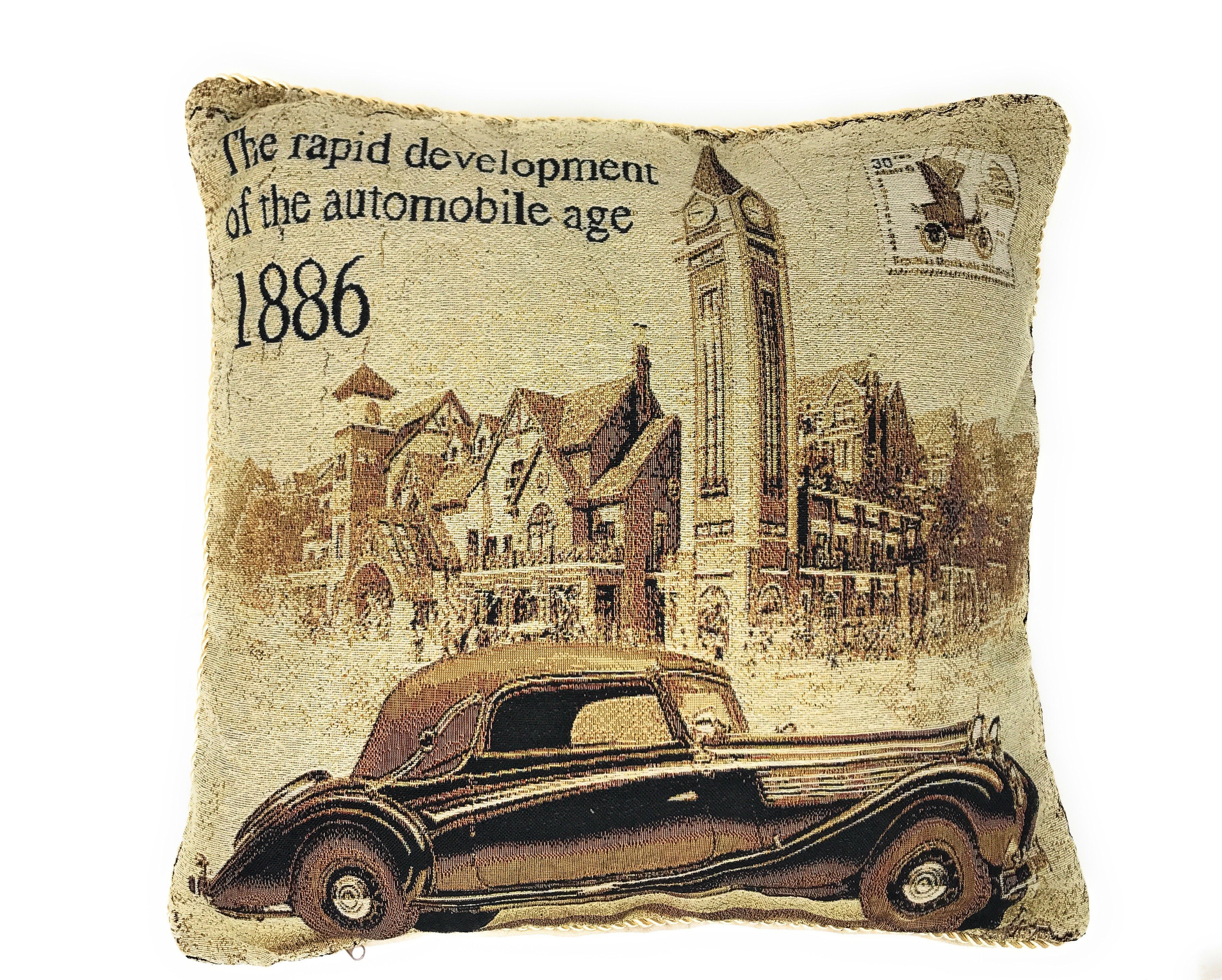 Tache Drive Benz into Town Big Ben London Postcard Vintage Throw Pillow Cover (16543)-0