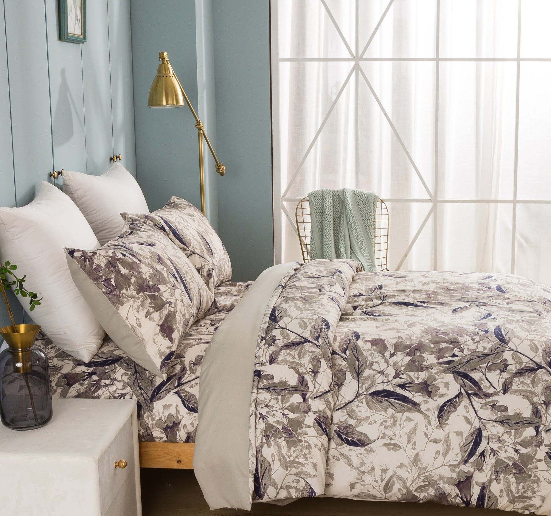 Tache Microfiber Abstract Wispy Leaf Taupe Grey Duvet Cover (JHW-843)-1