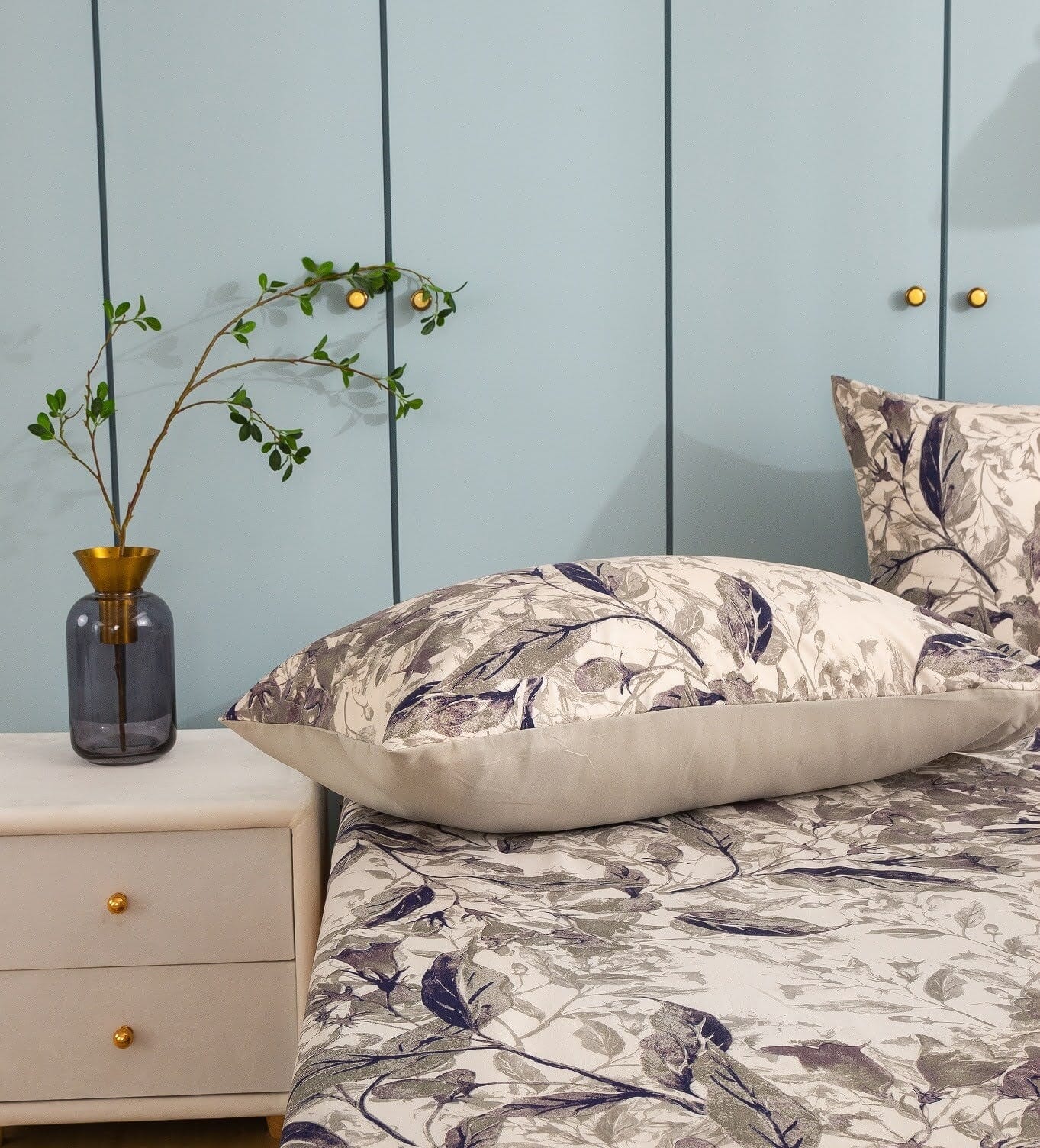 Tache Microfiber Abstract Wispy Leaf Taupe Grey Pillowcase (JHW-843)-2