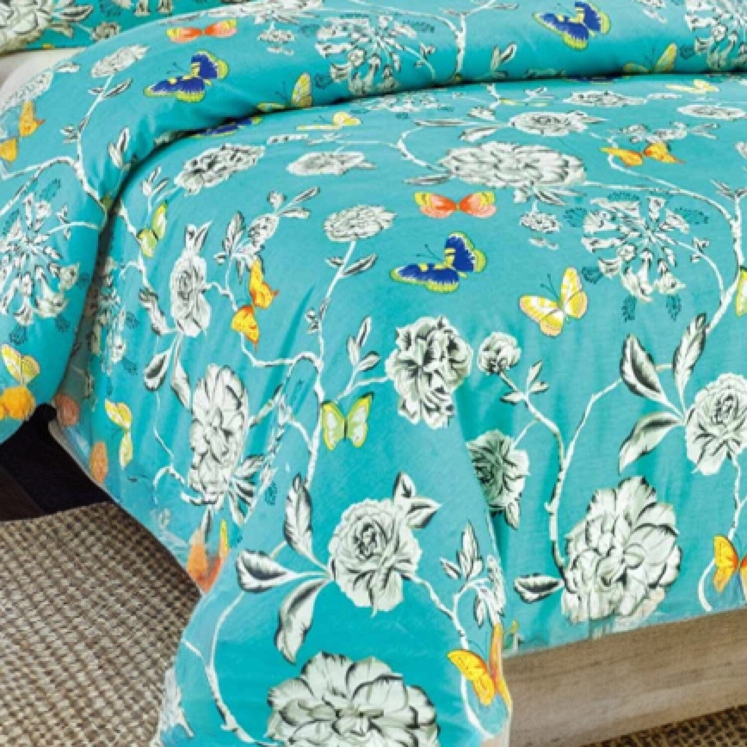 Tache Butterfly Wonderland Cotton Aqua Floral Duvet Cover (2142)-4
