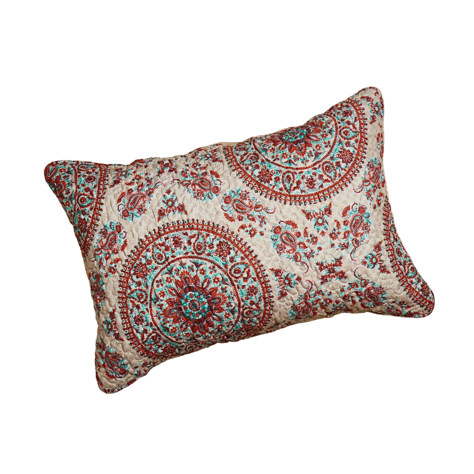 Tache Bohemian Desert Medallion Boteh Paisley Taupe Quilted Pillow Shams (TJ3502)-1