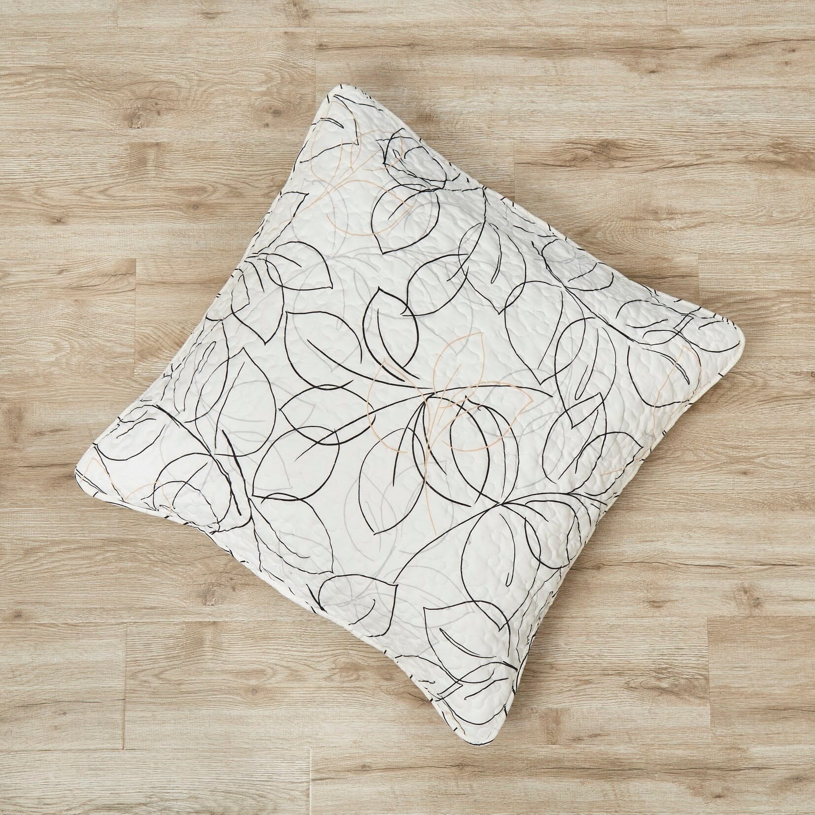 Tache Modern Abstract Leaf Line Art Foliage White Grey Black Gold Cushion Covers / Euro Sham (TJ3571)-2