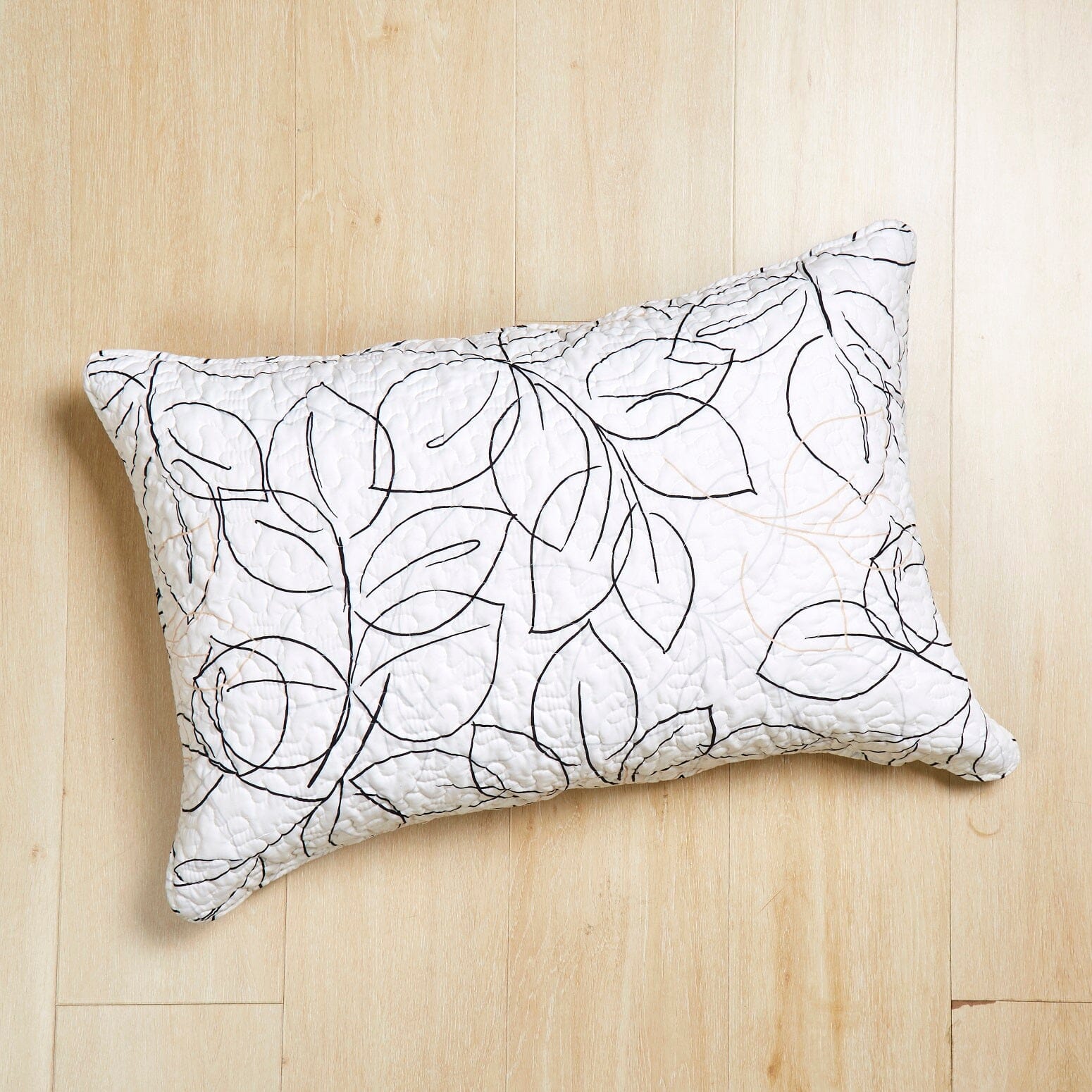 Tache Modern Abstract Leaf Line Art Foliage White Grey Black Gold Pillow Shams (TJ3571)-1