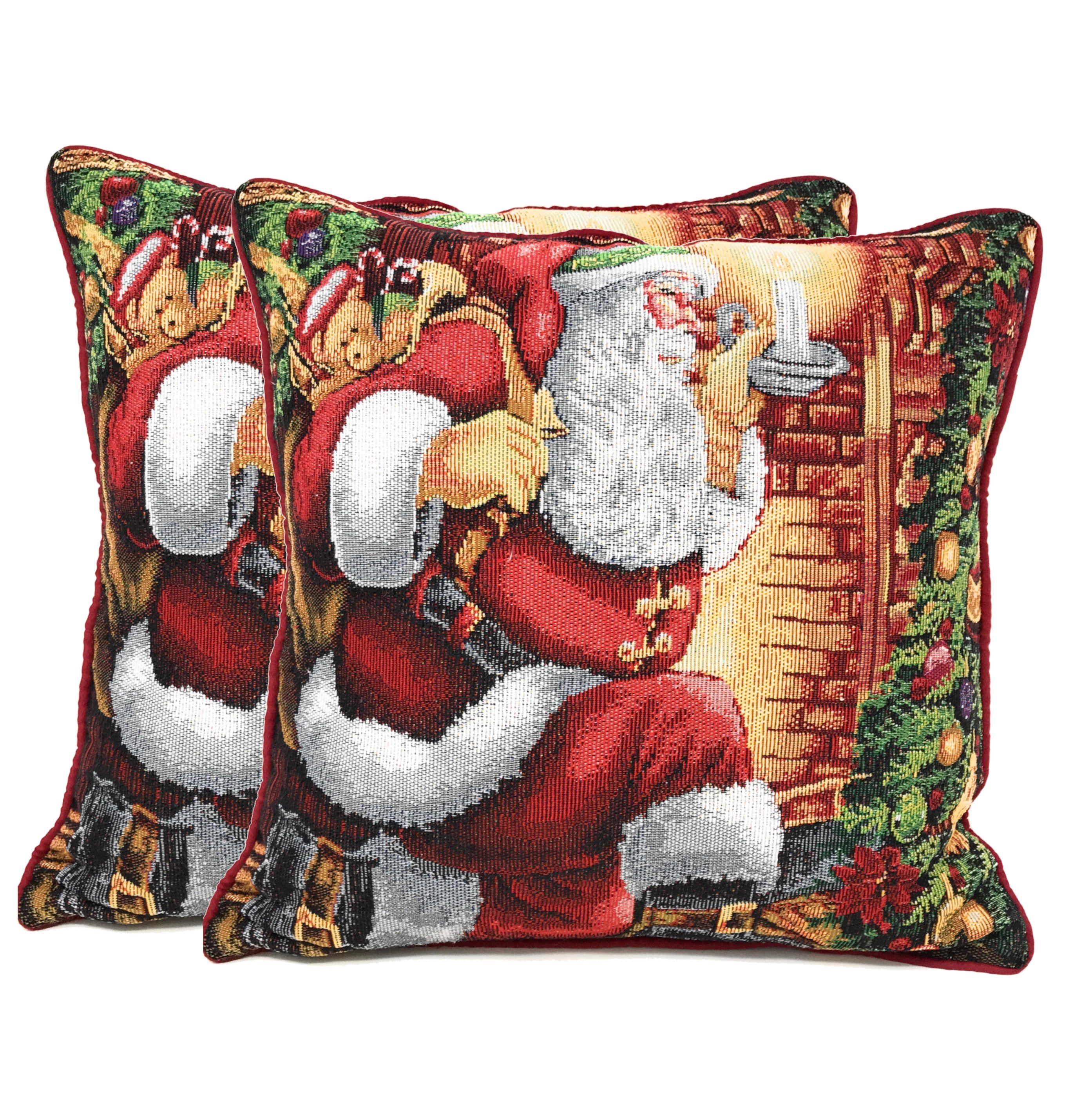 Tache Festive Santa Down the Chimney Tapestry Throw Pillow Cover (DB11533CC)-5