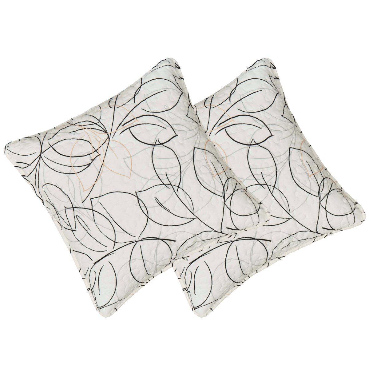Tache Modern Abstract Leaf Line Art Foliage White Grey Black Gold Cushion Covers / Euro Sham (TJ3571)-1