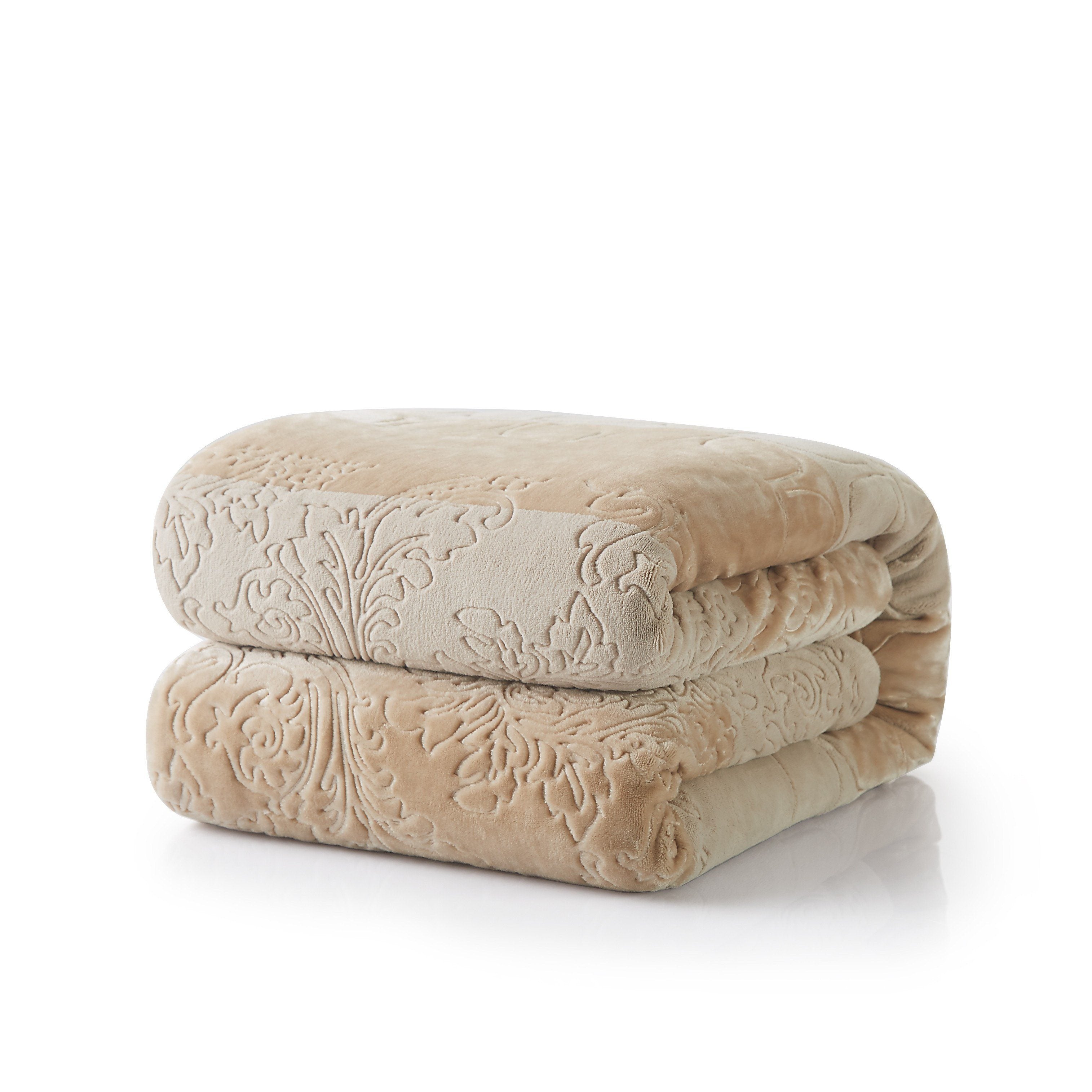 Tache Embossed Bubbly Champagne Beige Sherpa Throw Blanket (TA62088)-1
