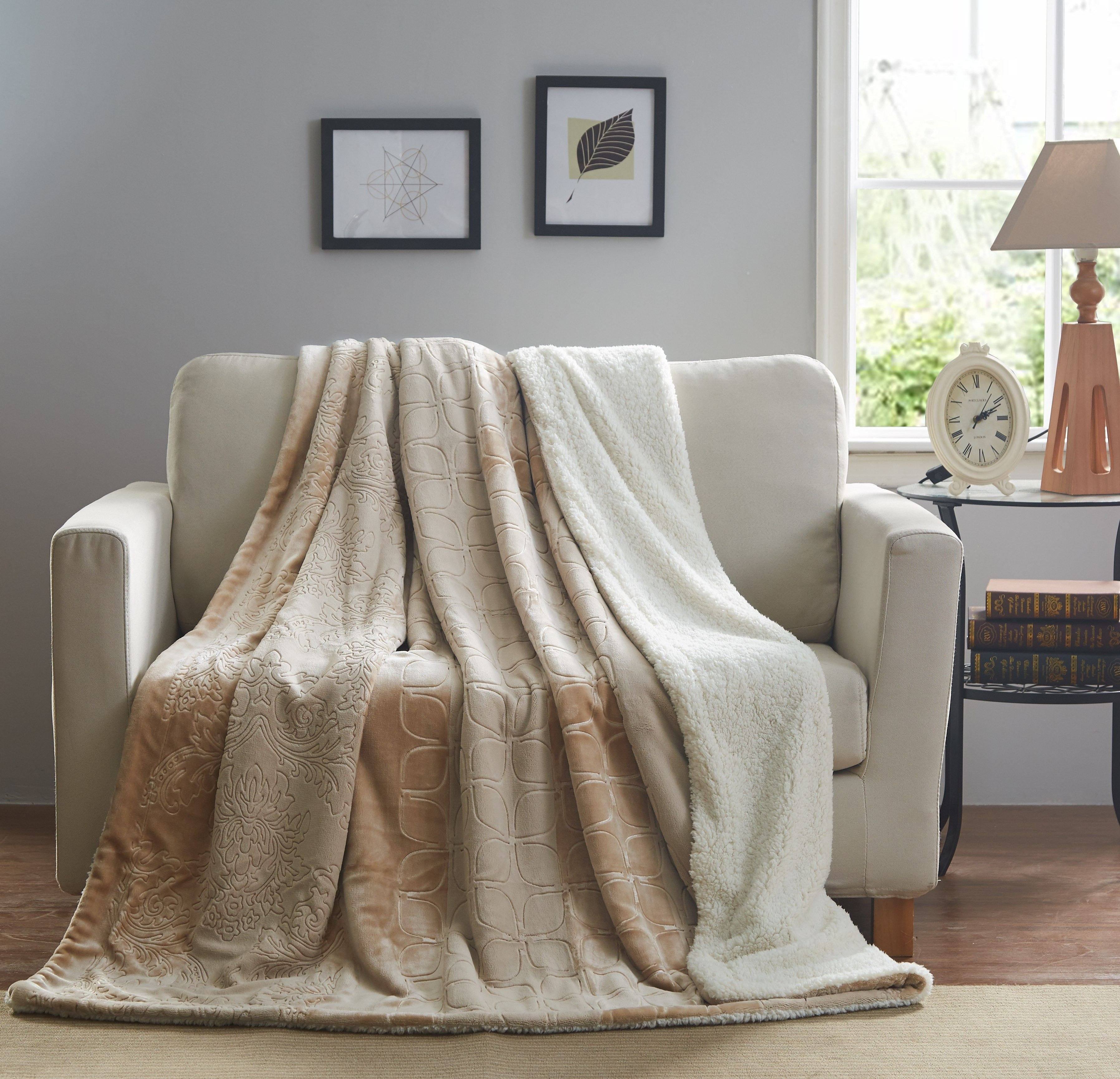 Tache Embossed Bubbly Champagne Beige Sherpa Throw Blanket (TA62088)-0