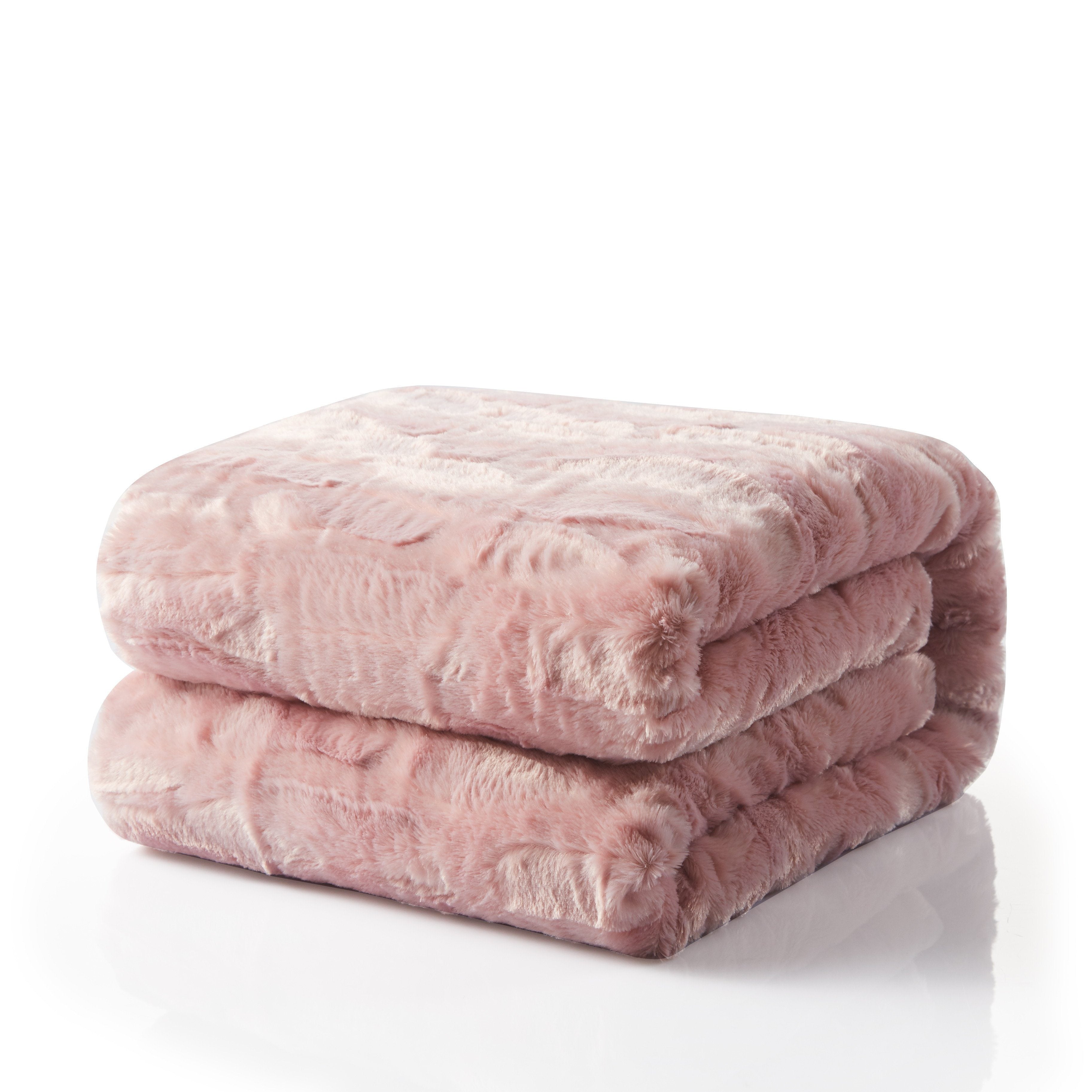 Tache Faux Fur Dusty Rose Gold Pink Throw Blanket (#7)-1