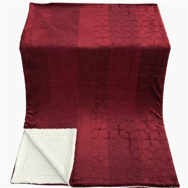 Tache Solid Embossed Merlot Red Reversible Sherpa Throw Blanket (62087)-2
