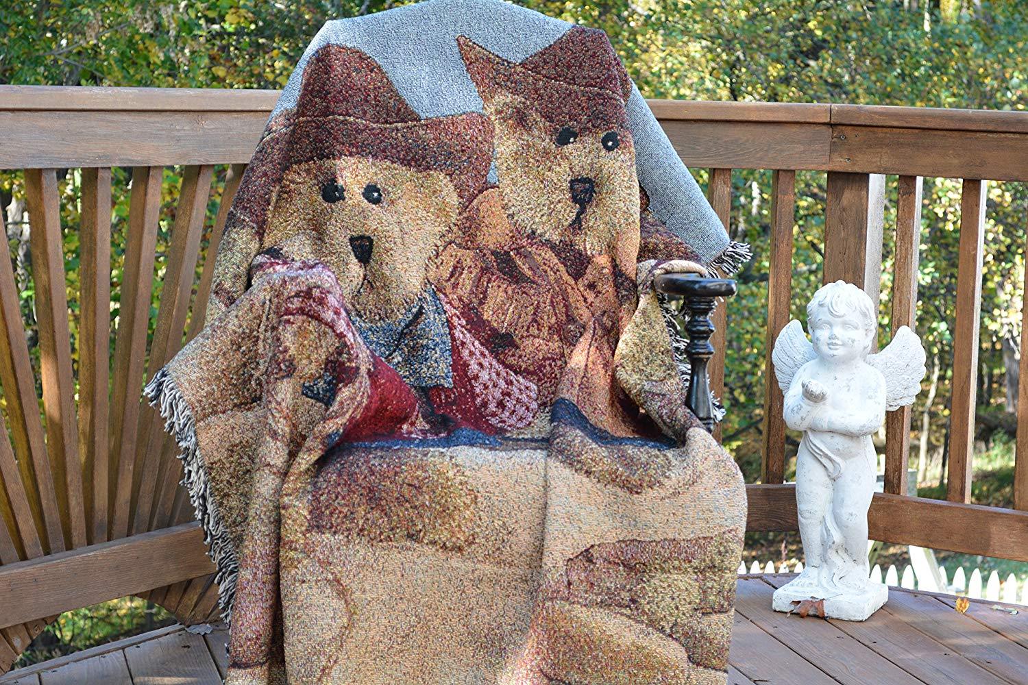 Tache Teddy Bear Western Cowboy Tapestry Throw with Fringe (2173)-2