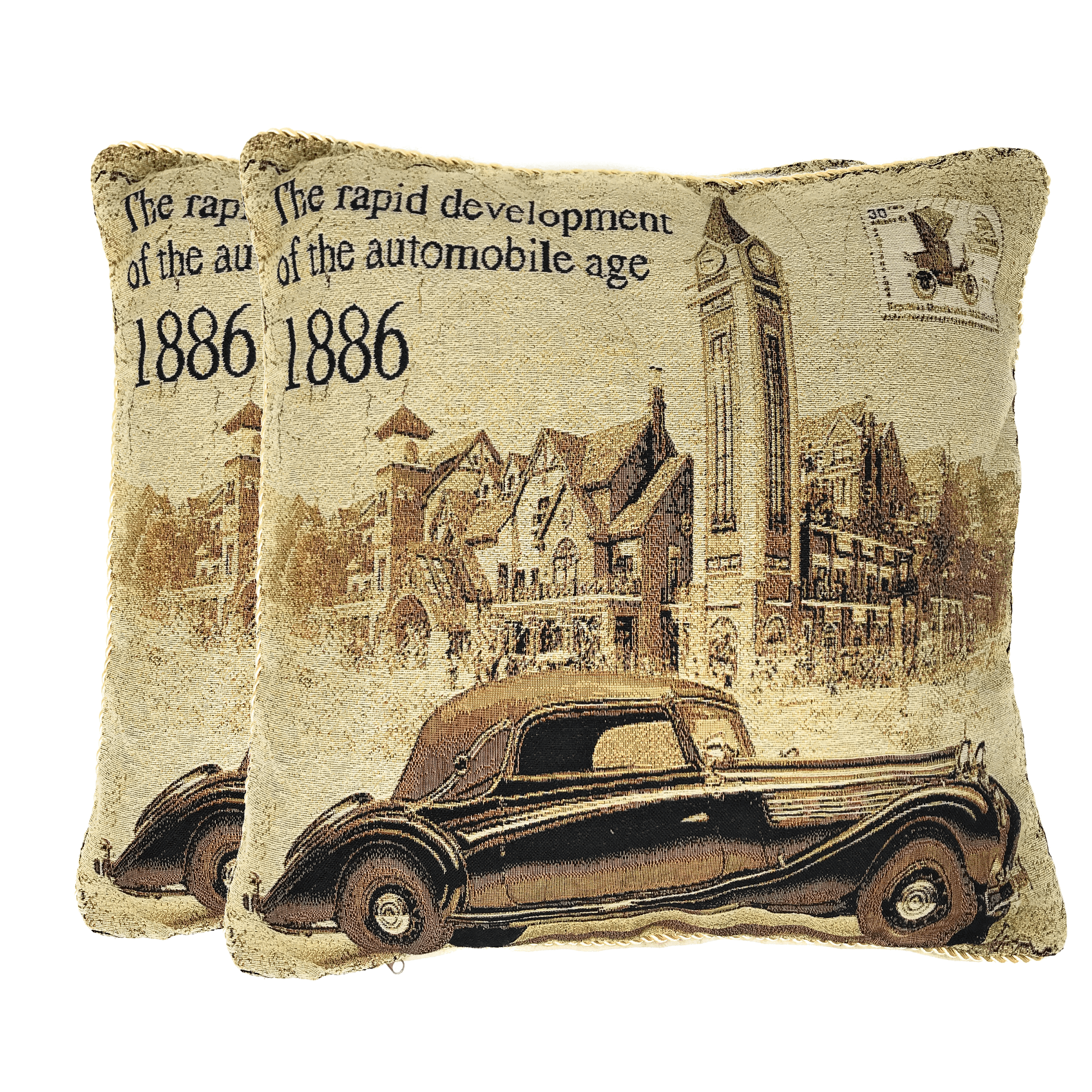 Tache Drive Benz into Town Big Ben London Postcard Vintage Throw Pillow Cover (16543)-5