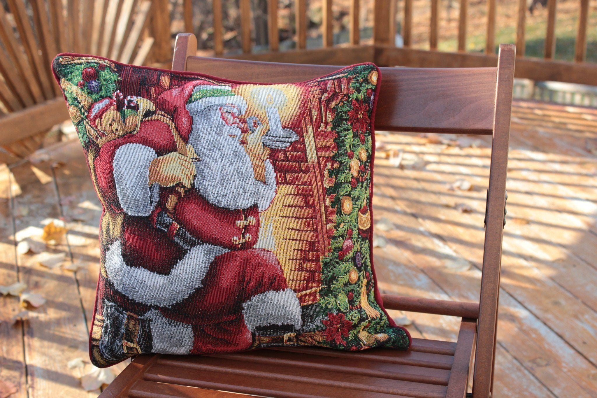 Tache Festive Santa Down the Chimney Tapestry Throw Pillow Cover (DB11533CC)-1