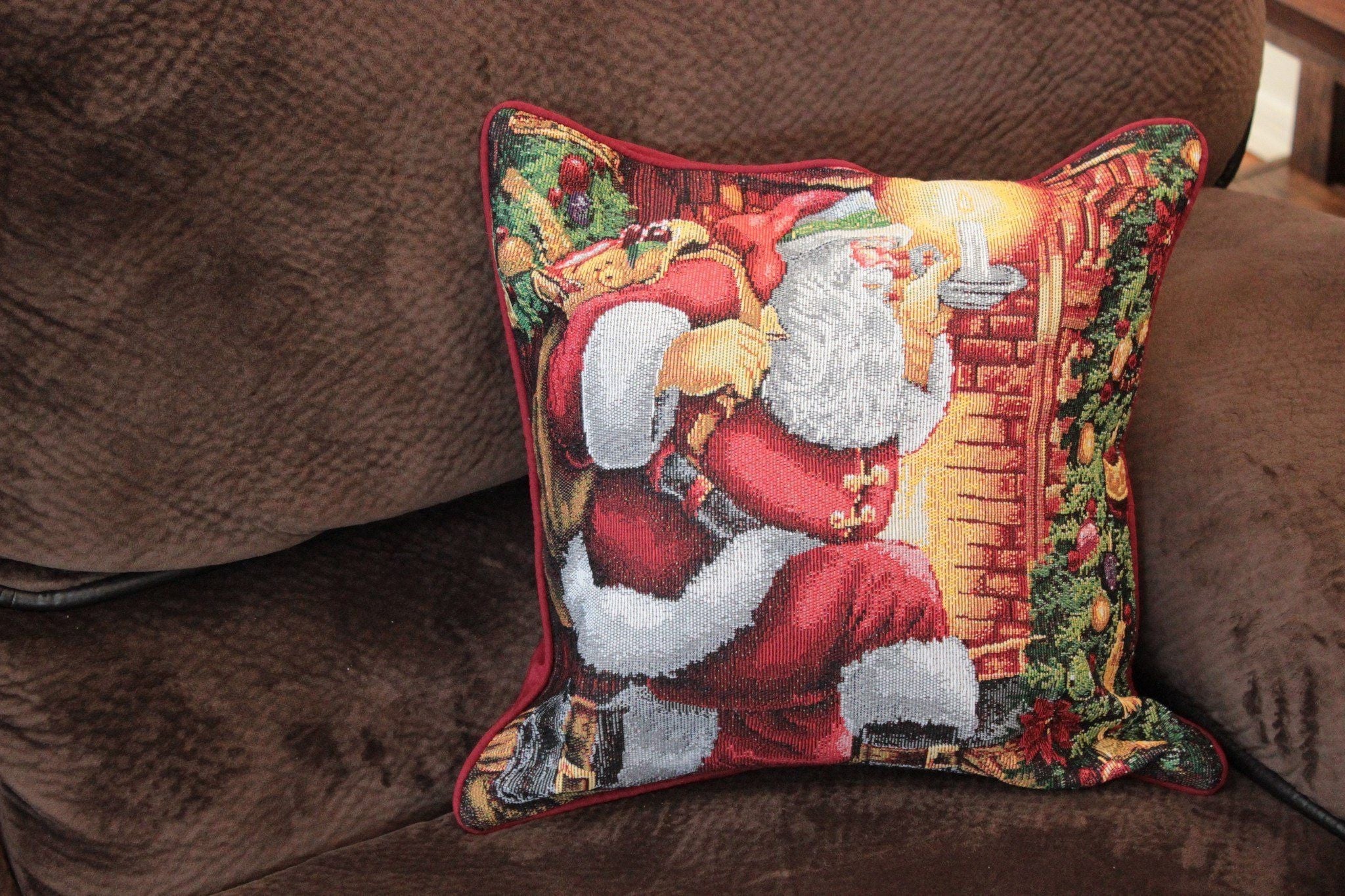 Tache Festive Santa Down the Chimney Tapestry Throw Pillow Cover (DB11533CC)-2