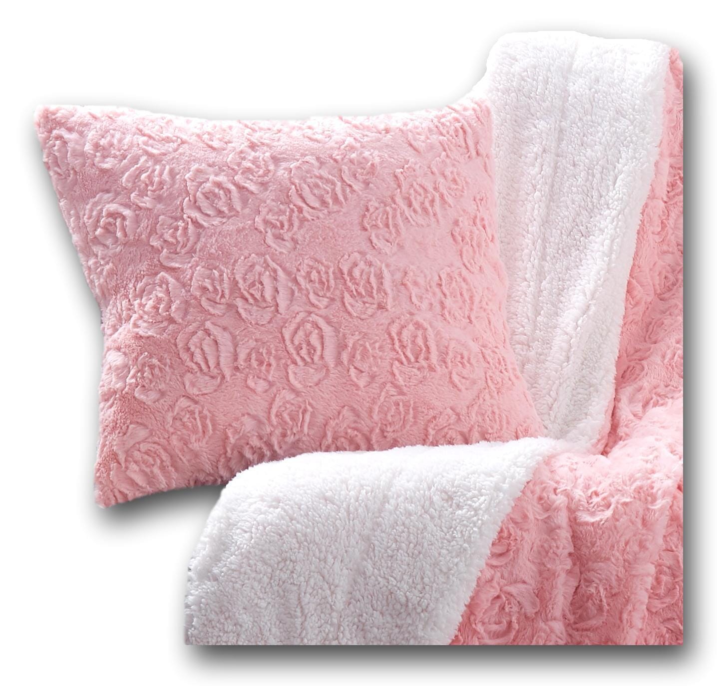 DaDa Bedding Rosey Pastel Blossom Pink Faux Fur Euro Throw Pillow