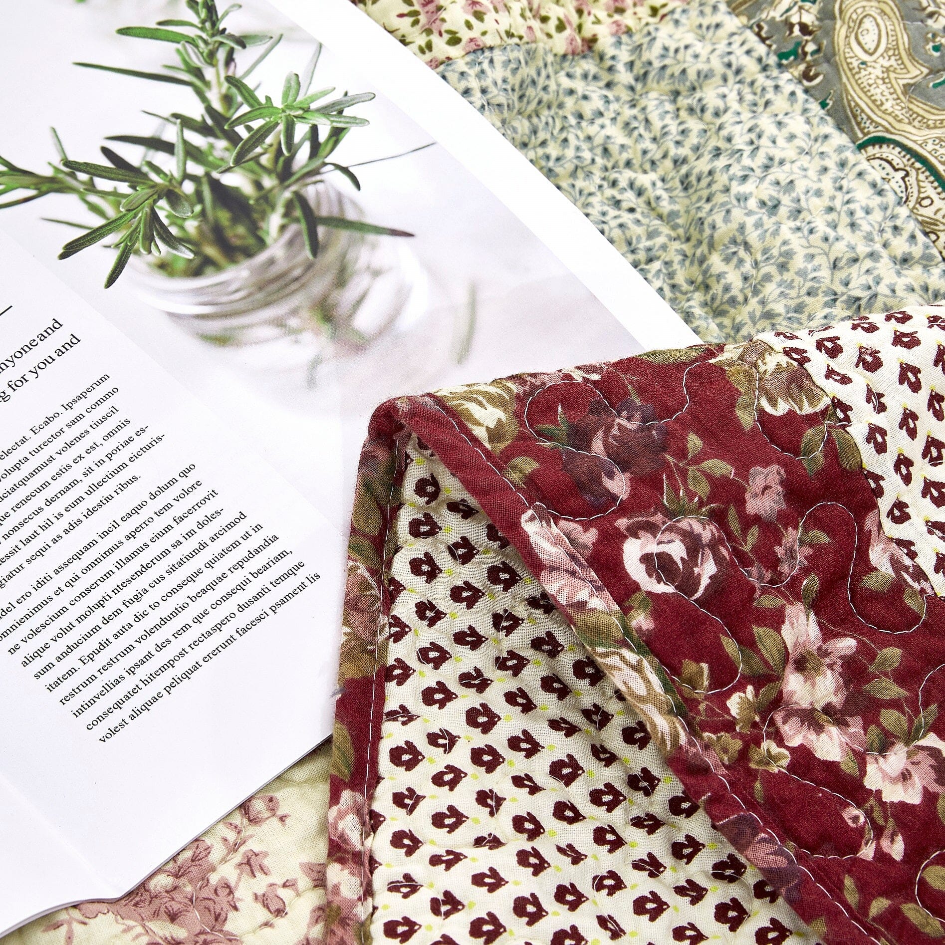 Tache Fairy Tale Tea Party Beige Burgundy Paisley Floral Cotton Patchwork Quilted Throw Blanket (DXJ103443)-4