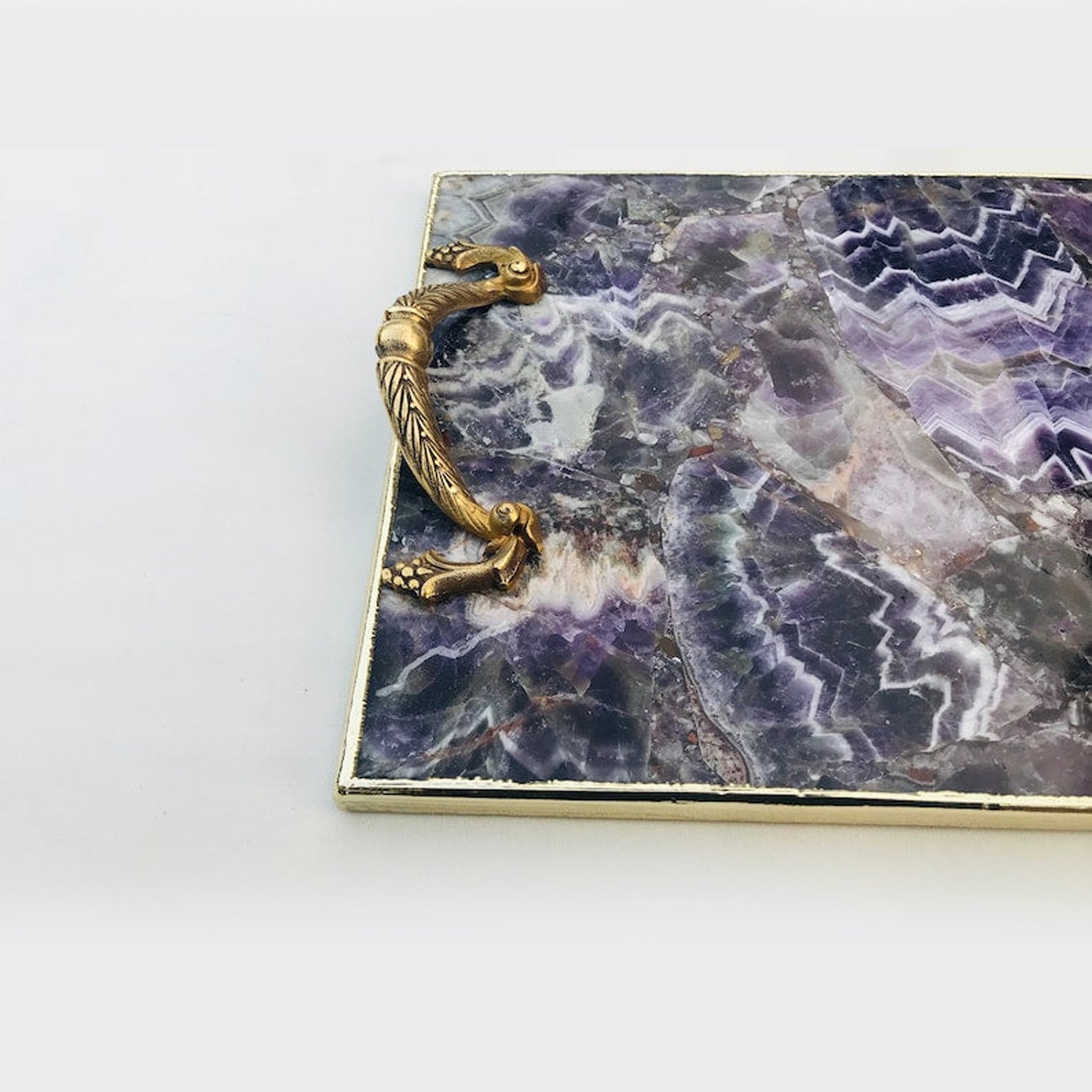 Amethyst Agate Serving Tray With Brass Handles-2