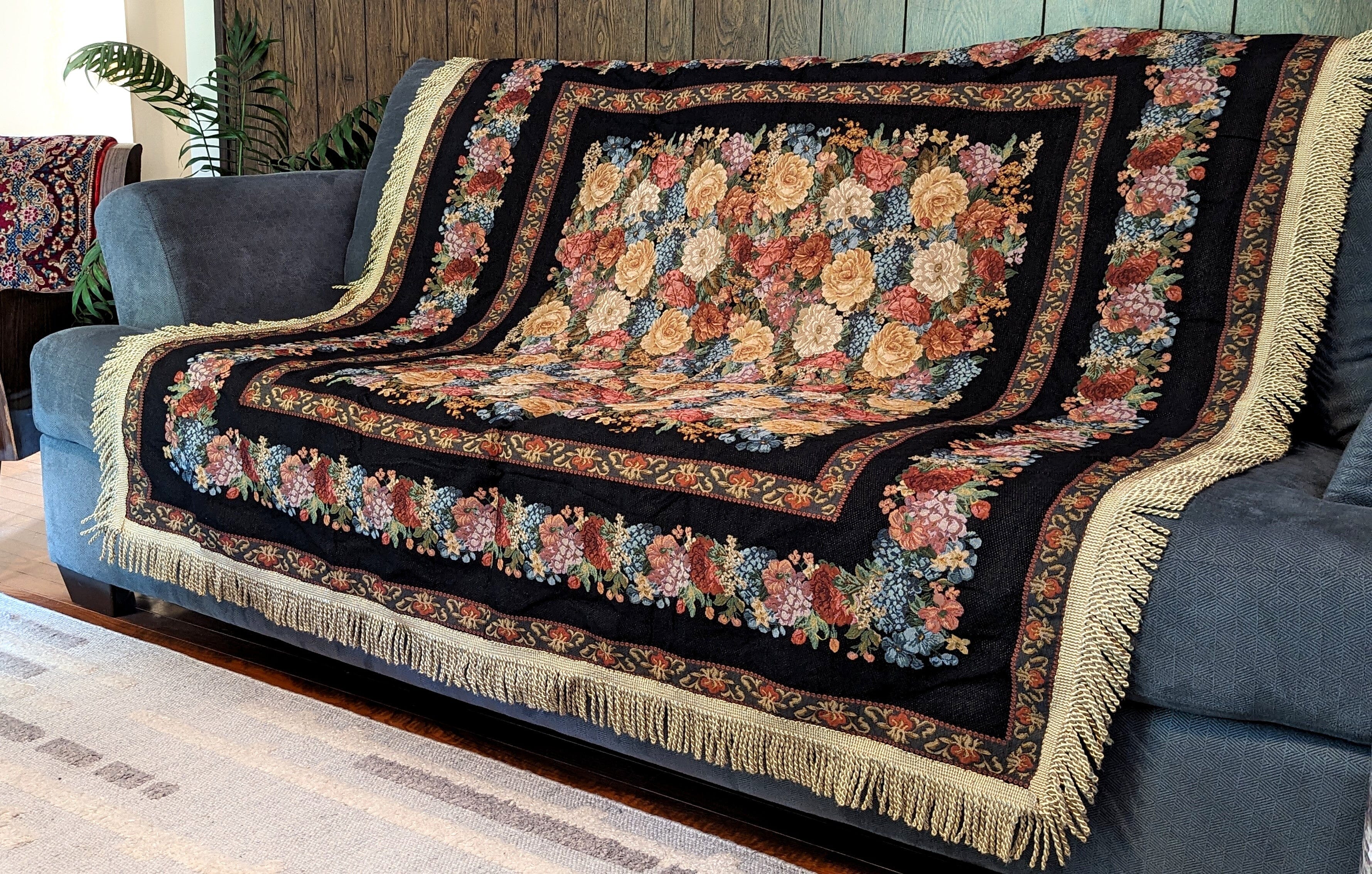 Tache Country Rustic Floral Black Midnight Awakening Tablecloth (3089BL)-4