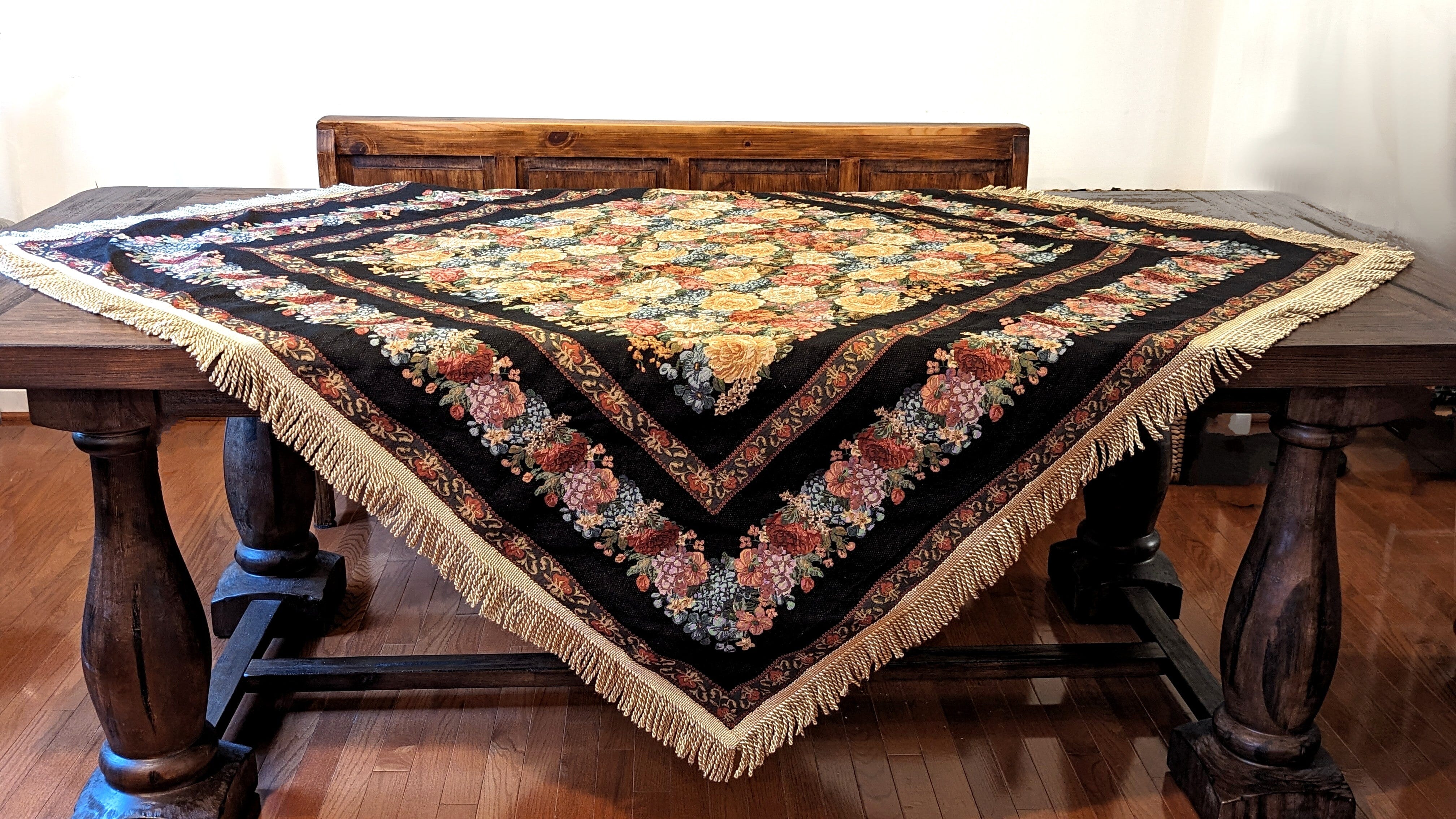 Tache Country Rustic Floral Black Midnight Awakening Tablecloth (3089BL)-3