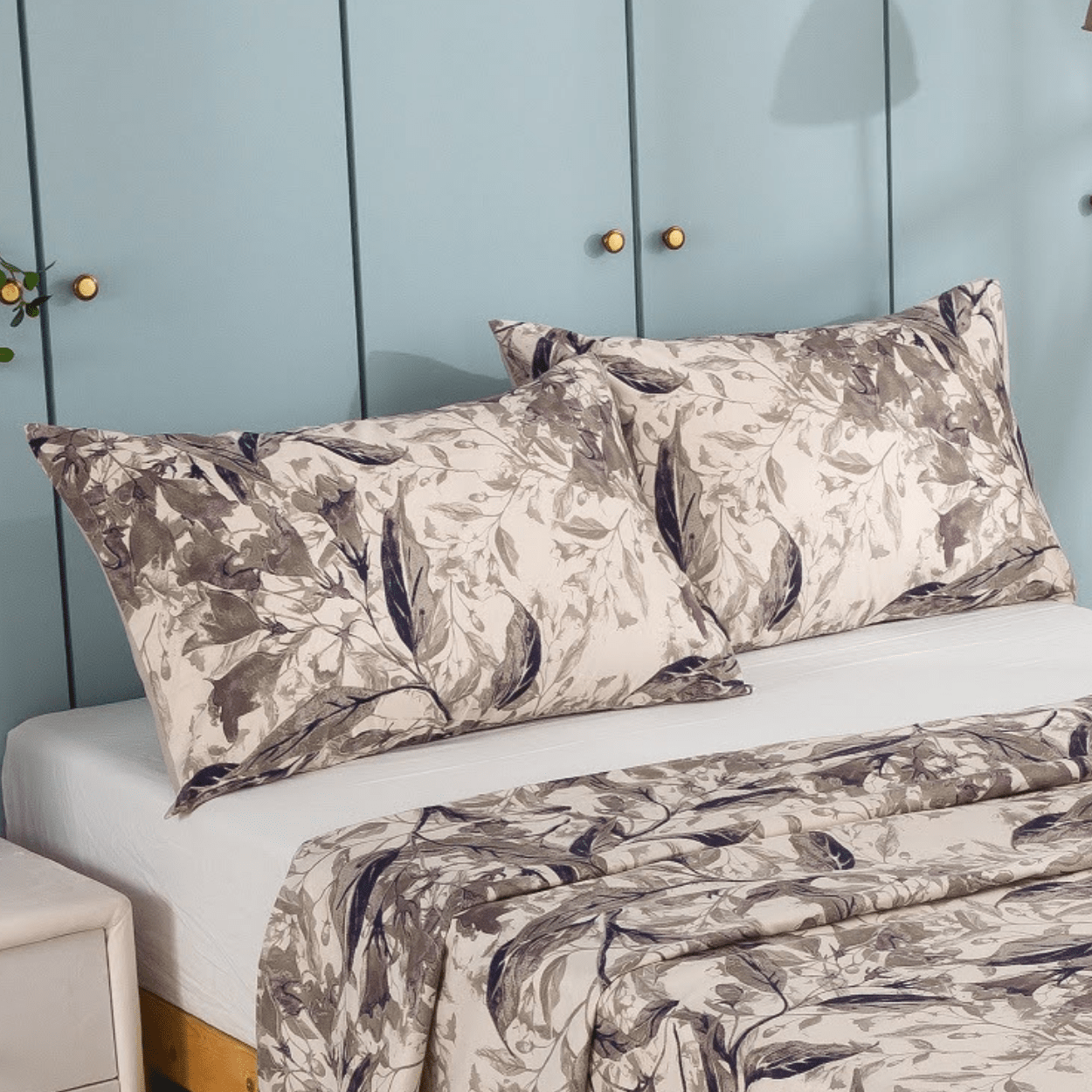 Tache Microfiber Abstract Wispy Leaf Taupe Grey Pillowcase (JHW-843)-1