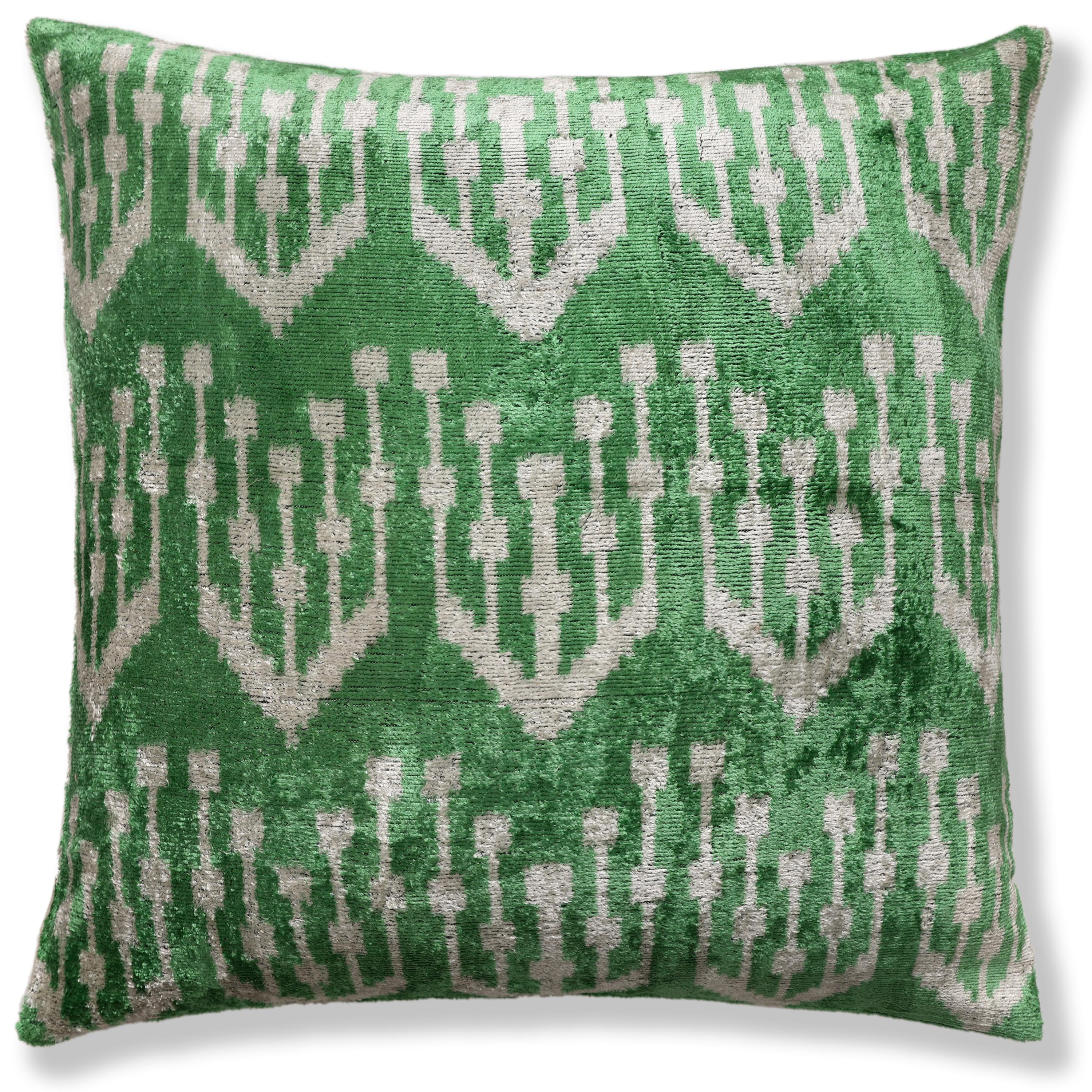 Handwoven Green Ikat Silk Velvet Pillow 20x20 Inch | Luxury Organic Decorative Throw Pillow-4