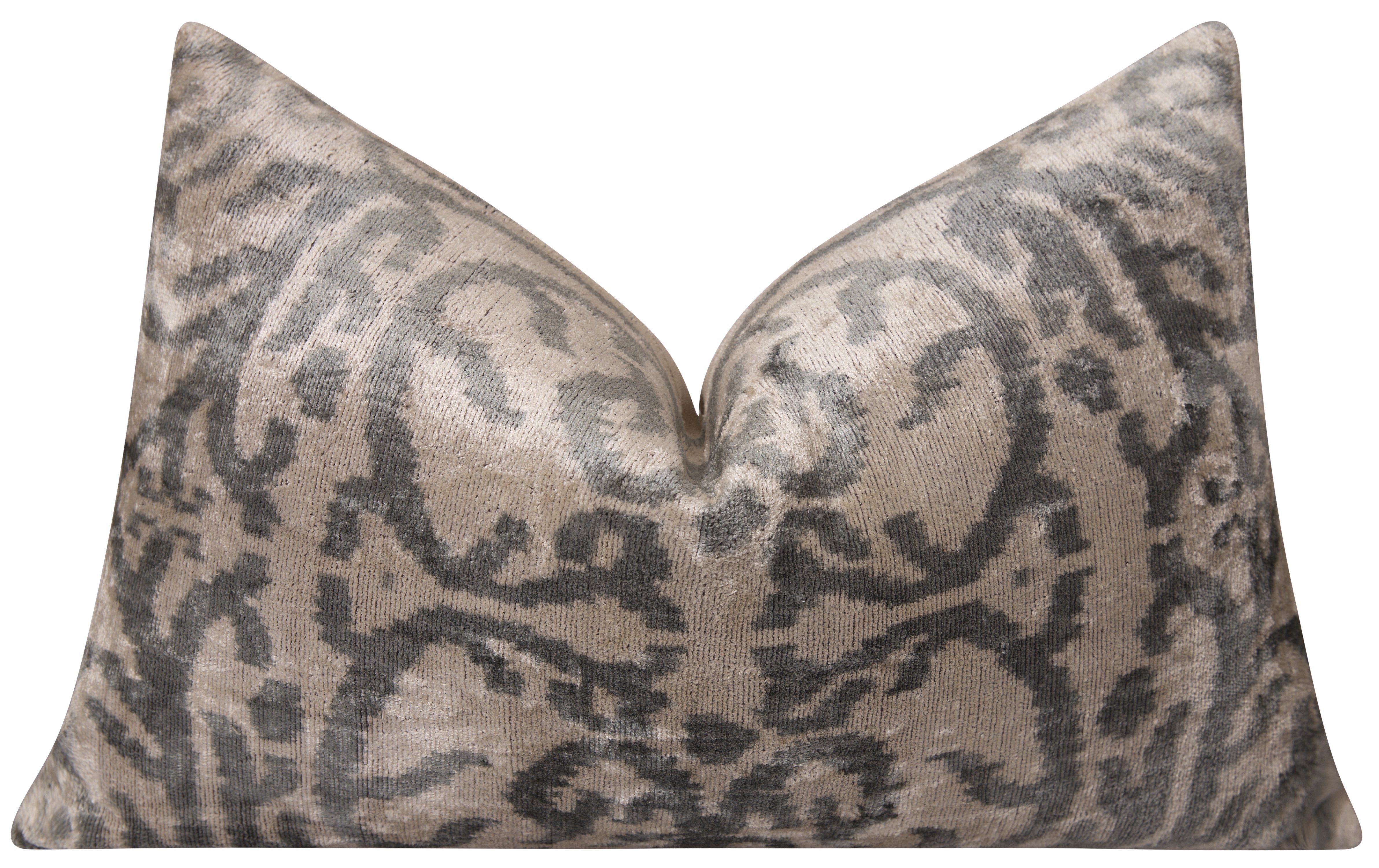 Elegant Handmade Silk Velvet Throw Pillow - 16x24, Taupe and Gray Luxury Cushion with Down Feather Insert-0