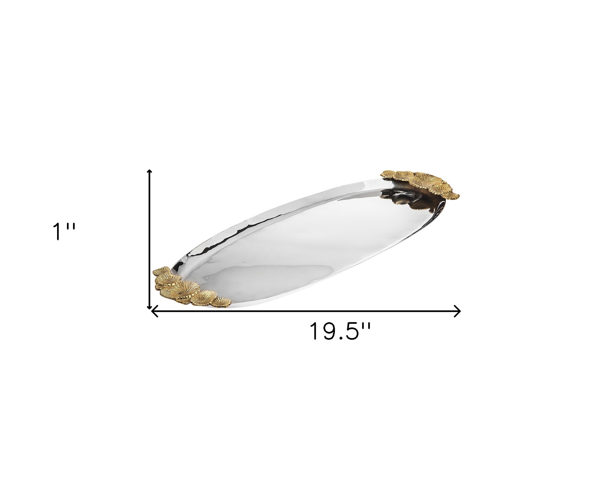 20" Silver And Gold Oval Stainless Steel Handmade Serving Tray With Handles-4